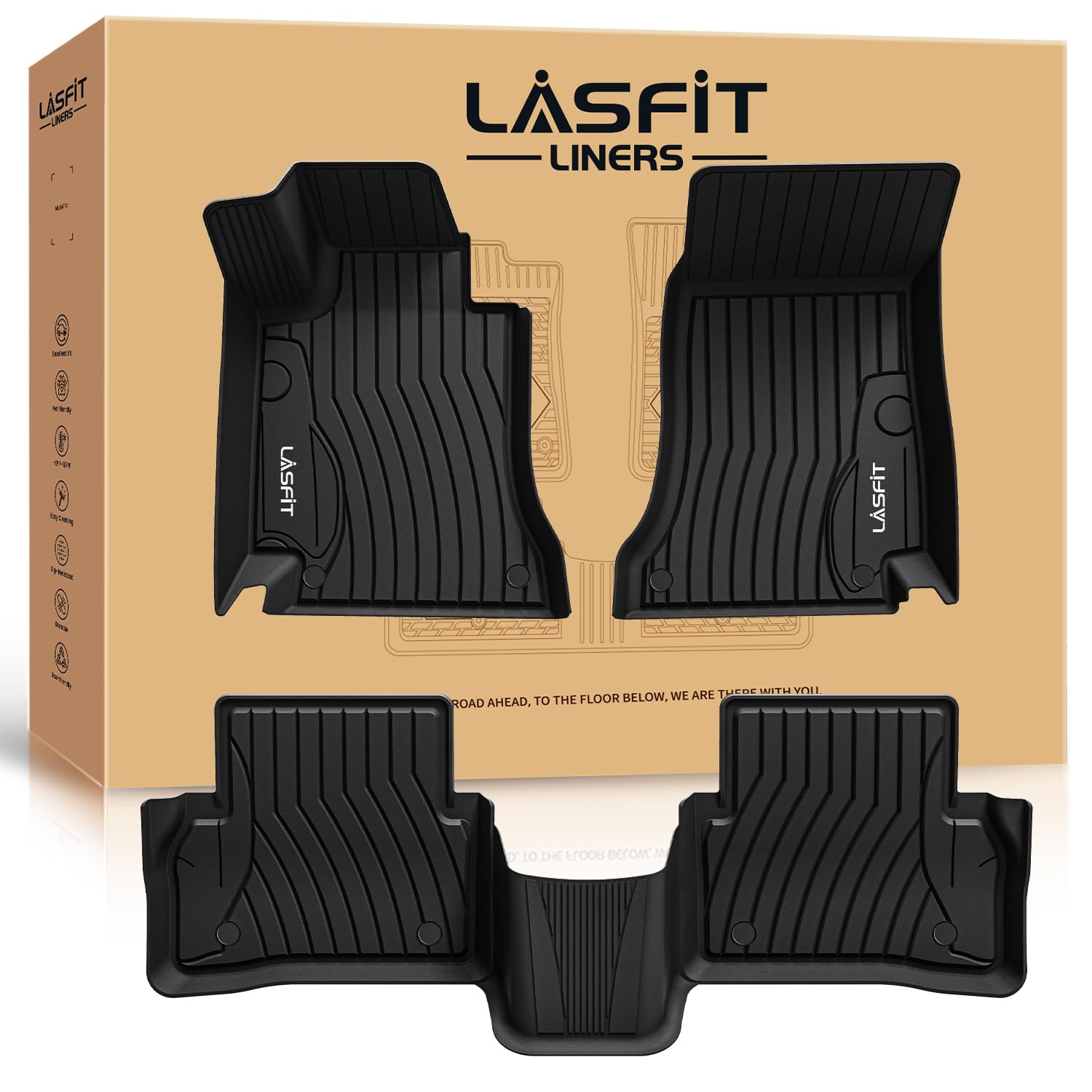 LASFIT Floor Mats for Mercedes Benz C Class 2021 2020 2015-2019 C300 / C400 / C350e / C43 AMG / C63 AMG / C63 AMG S (Fit Sedan Only), All Weather TPE Floor Liners for C Class 1st & 2nd Row Mats