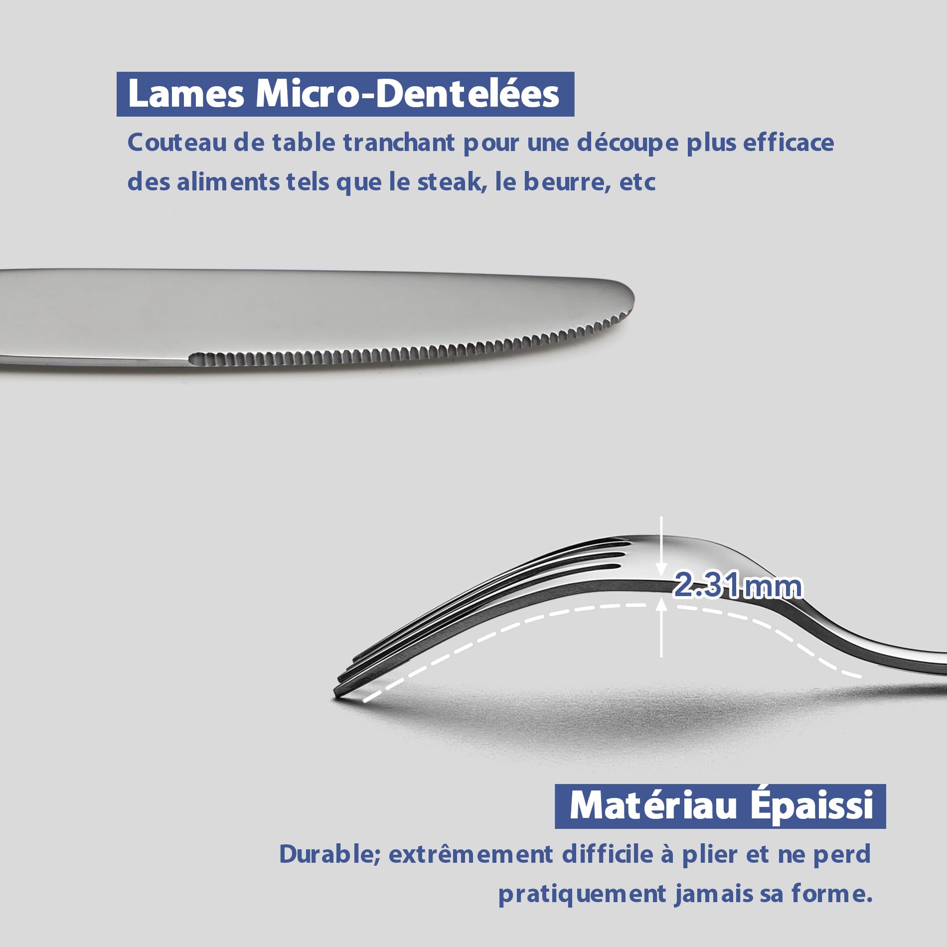 Lot de 60 Couverts de Table Inox pour 12 Personnes, Couteau Fourchette Cuillère, Motif Unique, Finition Brillante, Idéal Maison Cuisine, Lavable au Lave-Vaisselle