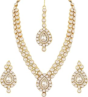 i jewels Traditional Gold Plated Jewellery Set with Maang Tikka for Women IJ244W (White)-picture-16