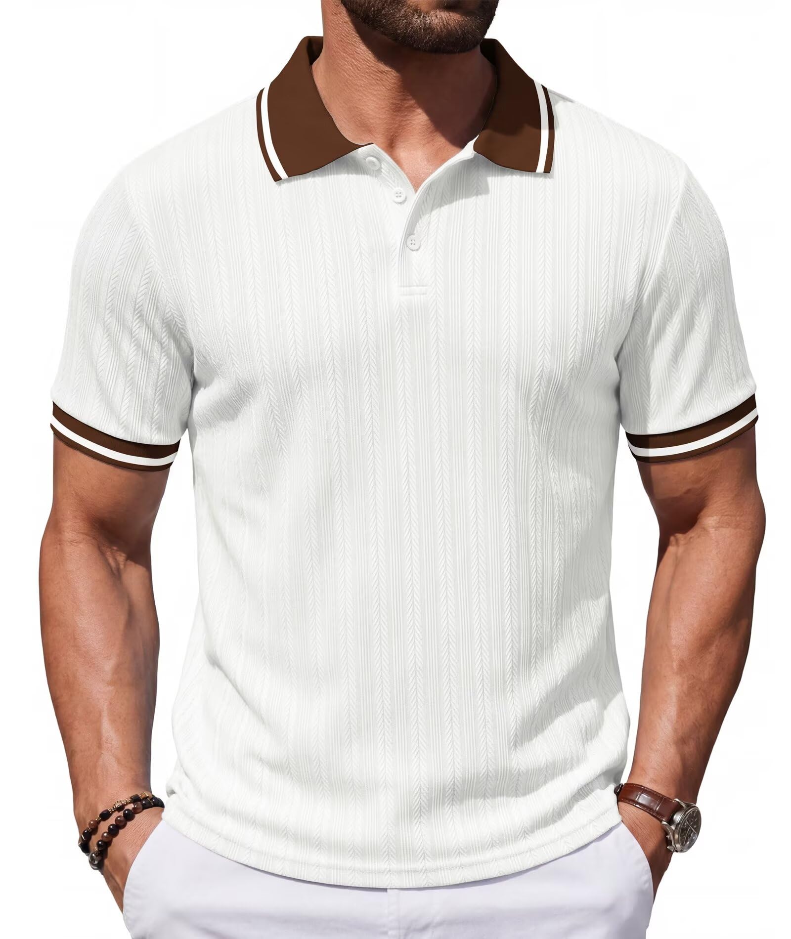 Elainone Poloshirts Herren Kurzarm mit Kontrastkragen | Vintage, Freizeit, Regular Fit, Strick, Golf shirt, Klassisches Polohemd