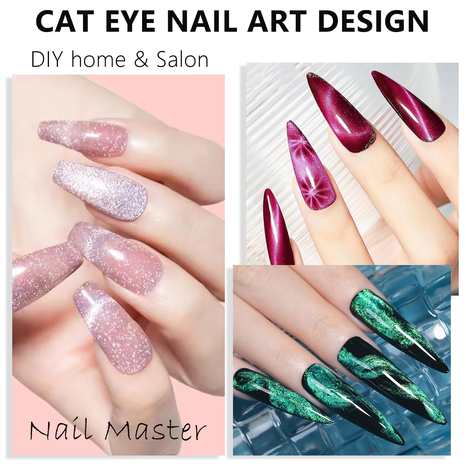 Lot de 46 aimants pour ongles œil de chat, aimants en forme de cœur pour ongles, bâton magnétique à double tête, perles magnétiques rondes, aimants en gel œil-de-chat pour femme