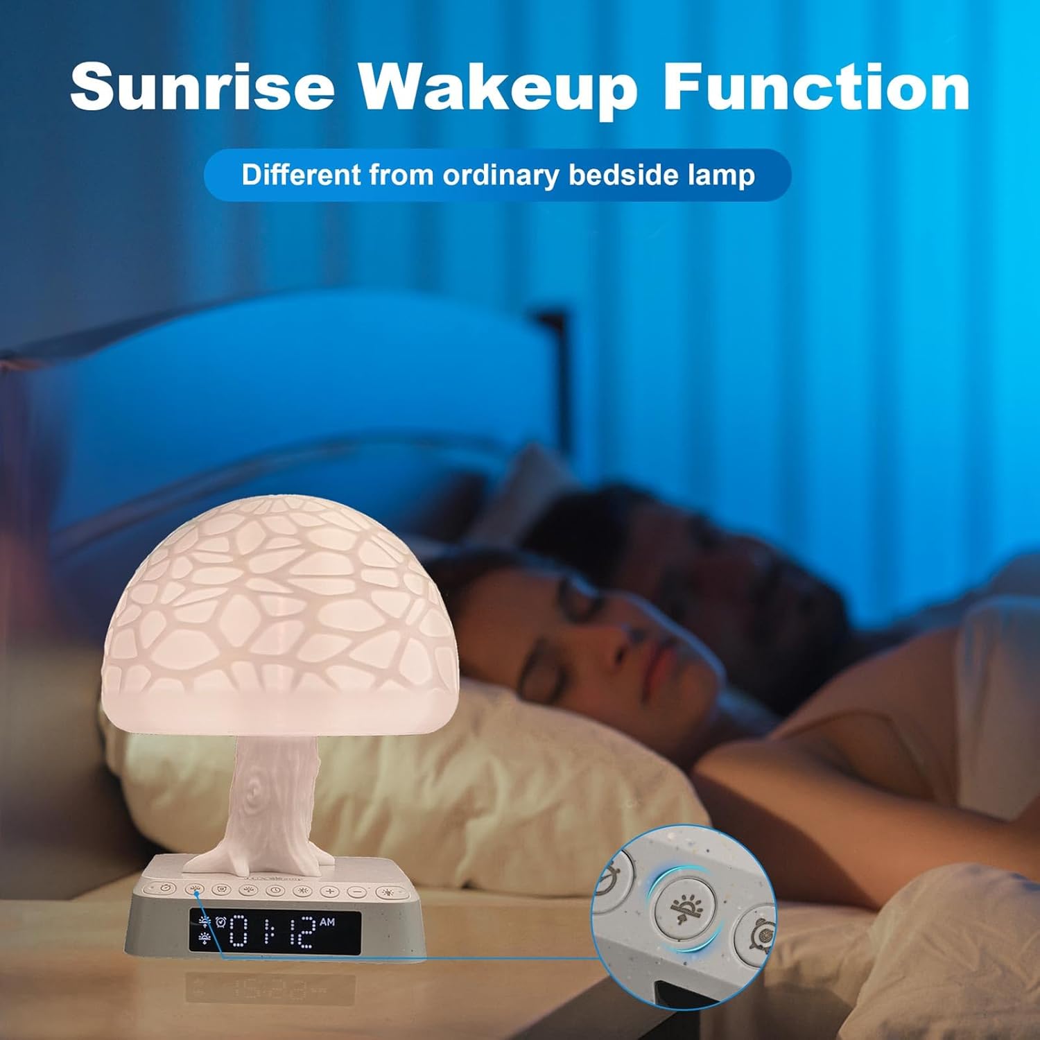 Sunrise Alarm Clock Wake Up Light - 3 Color LED Lamp with Sound & Light Awakening, Bioclock Adjustment & APP Control, Mushroom Tree Design for Bedroom Bedside