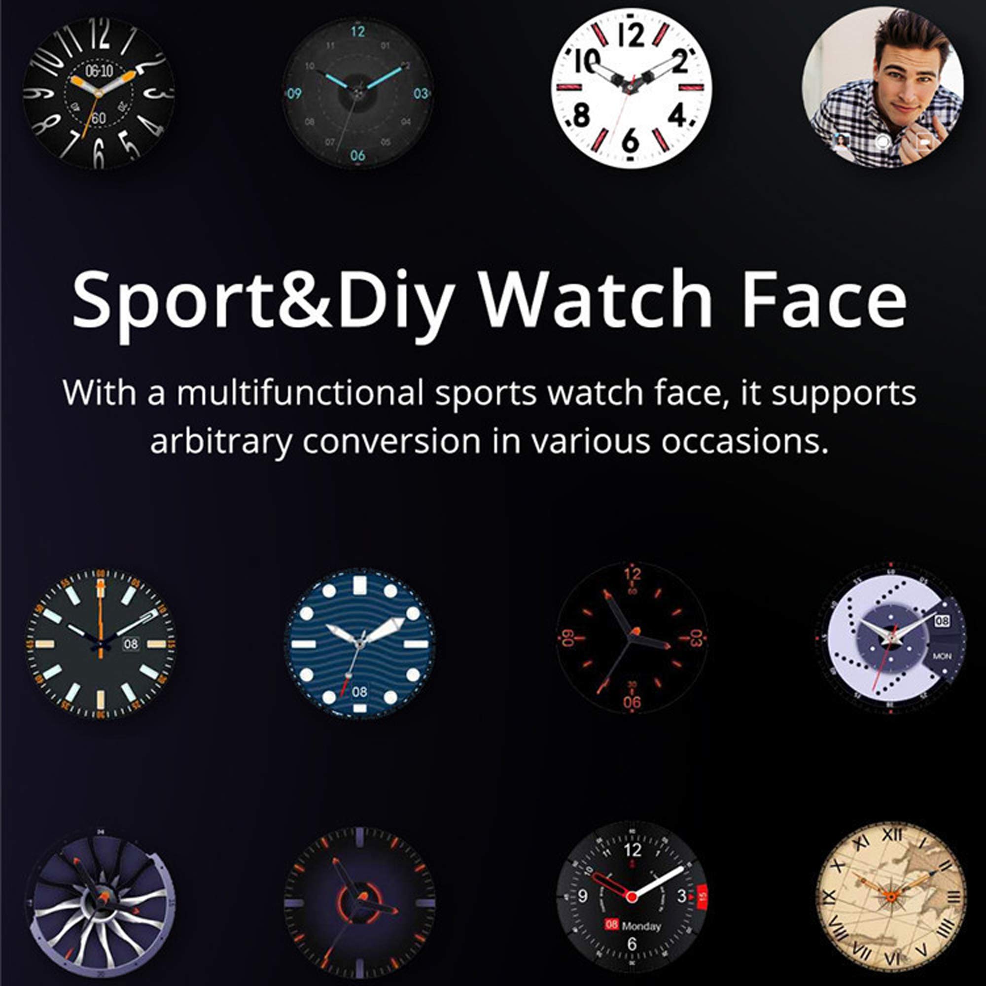 Q&N Reloj Inteligente Militar para Hombres, Relojes Inteligentes Deportivos, Rastreador De Ejercicios A Prueba De Agua, Monitor De Frecuencia Cardíaca Y Presión Arterial para Android iOS,Negro