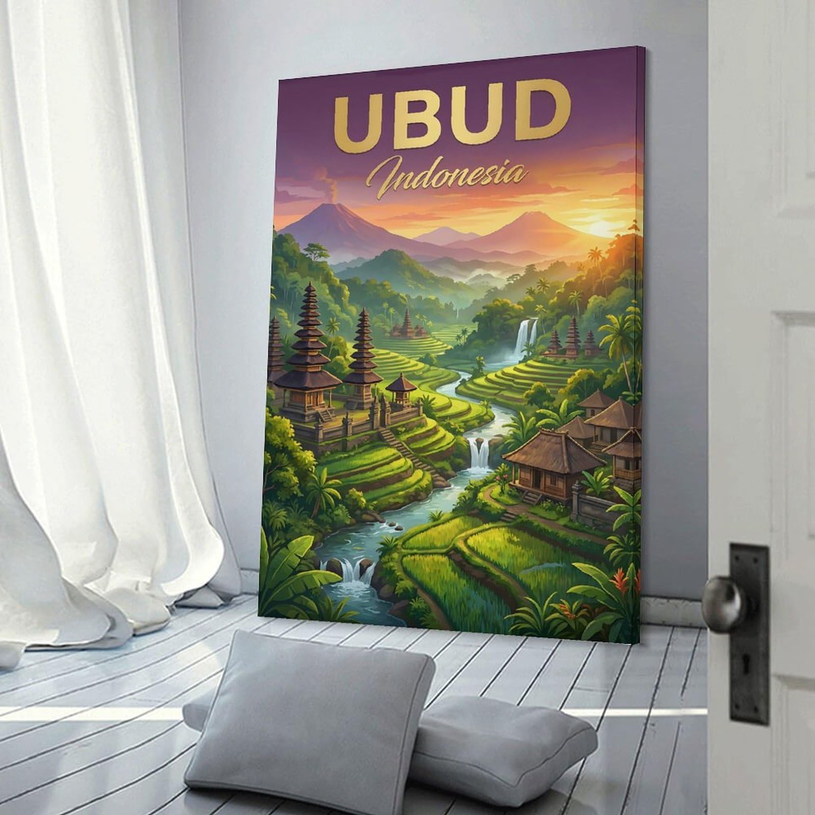Junmoney Canvas Wall Decor Ubud Indonesia Rice Terraces, 24x36inch(60x90cm), for Bedroom Decor, Cosy Corners Or Studios, Decorative Wall Art for Cosy Rooms