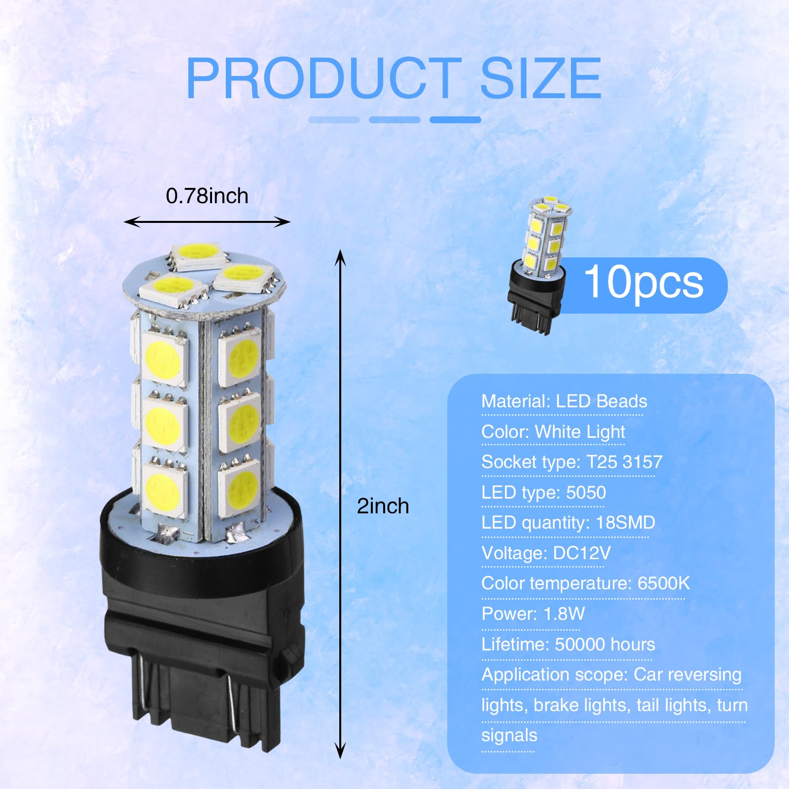 Flygun 10 PCS T25 3157 Car Brake Light, DC12V 5050-18SMD 6500K 1.8W Low Power Reversing Light Turn Signal Light Bulb, 360° No Dead Angle Lighting Accessories, Suitable for Most Models (White)