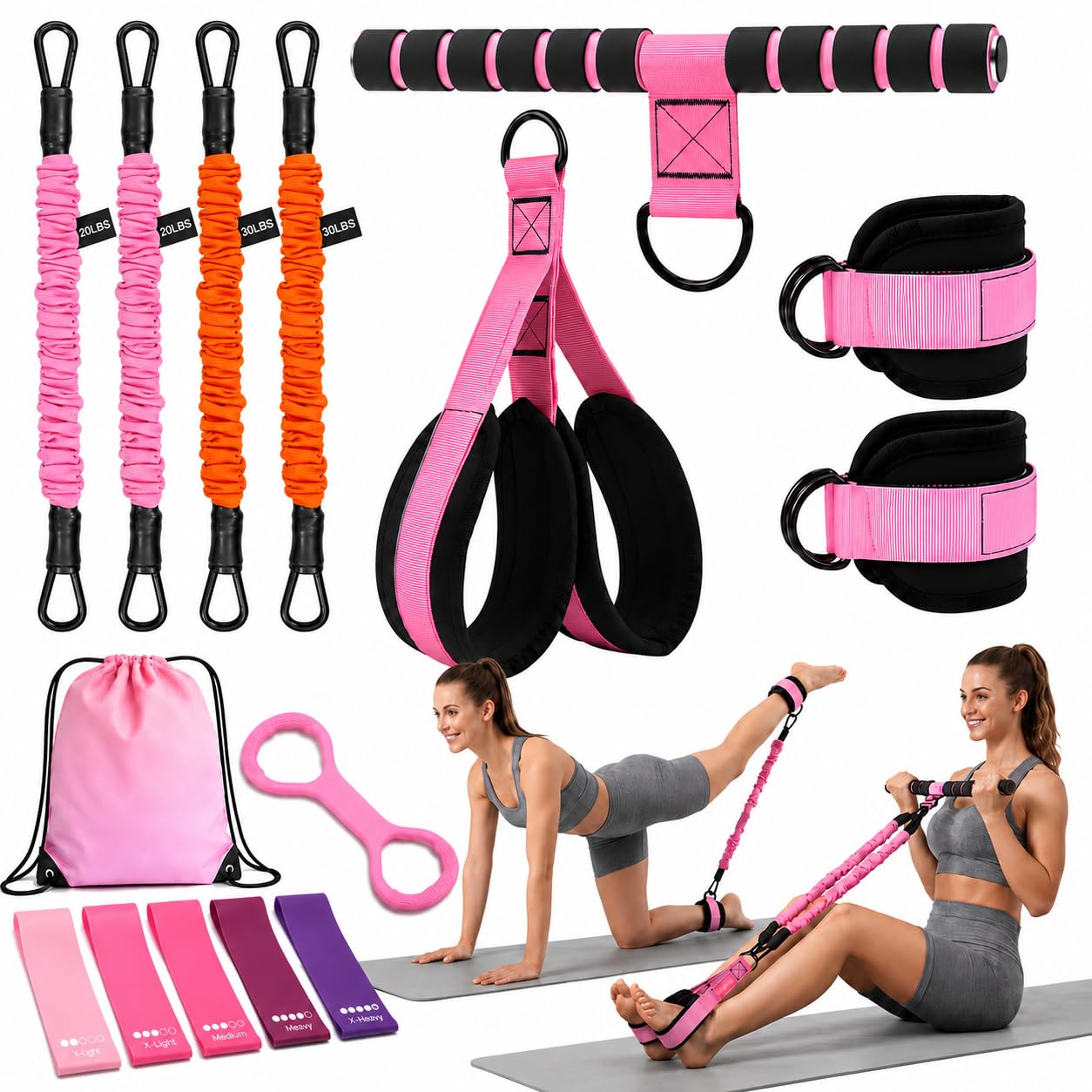 10PCS Pedal Resistance Bands with Handle, Multifuctional Exercise Bands Resistance for Women, with Foot Pedal, Ankle Resistance bands & Storage Bag, Ideal Ab Trainer Fitness Band for Home Workout