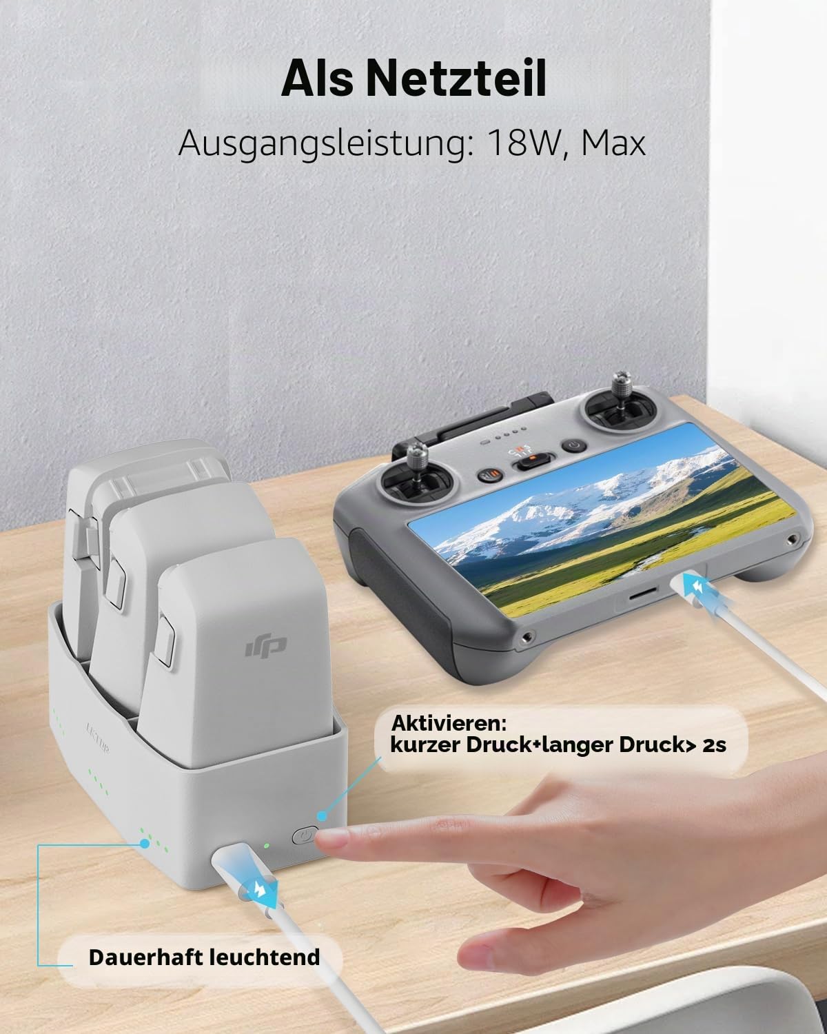 LKTOP 65W Flip Parallel Ladestation für DJI Flip Drohnen Akkuladegerät Zubehör, Superschnelles USB-C Netzteil, Speicher/Schnell/Volllademodus (3 Akkus Gleichzeitig Laden: 77 Min)
