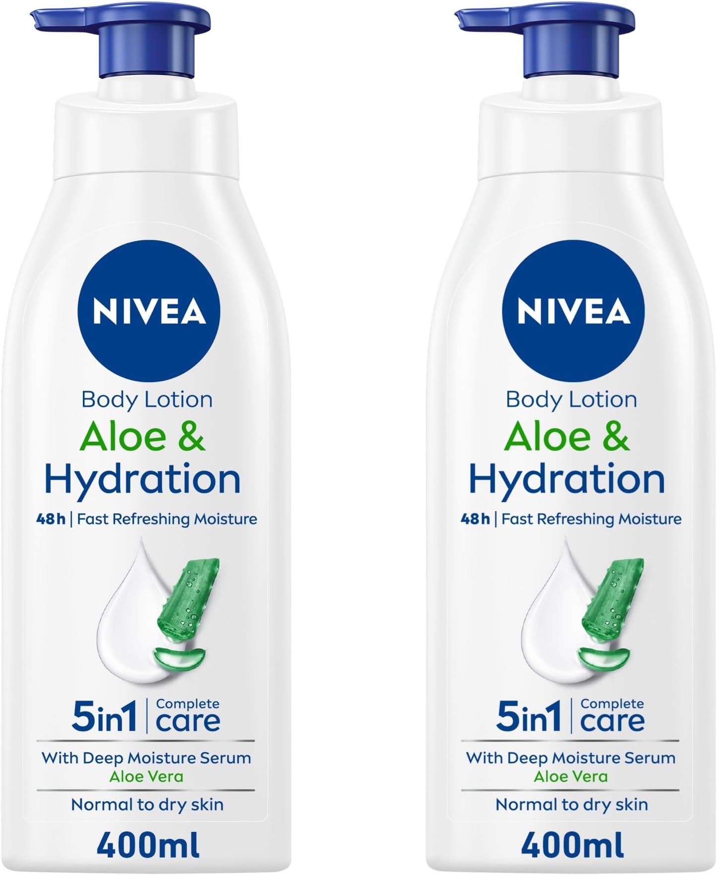 Body Lotion for Normal to Dry Skin, Aloe & Hydration with 100% Pure Hyaluron, 72H Fast Refreshing Moisture, 2x400ml