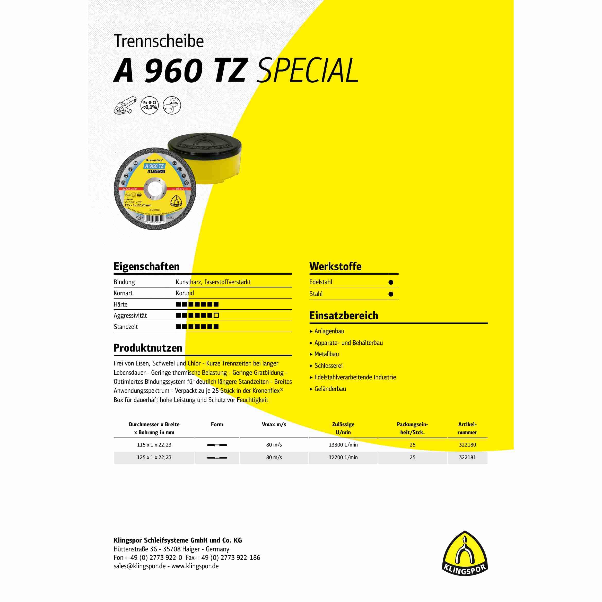 A 960 TZ - Disco de corte (25 unidades, 115 x 1 x 22,23 mm, recto)