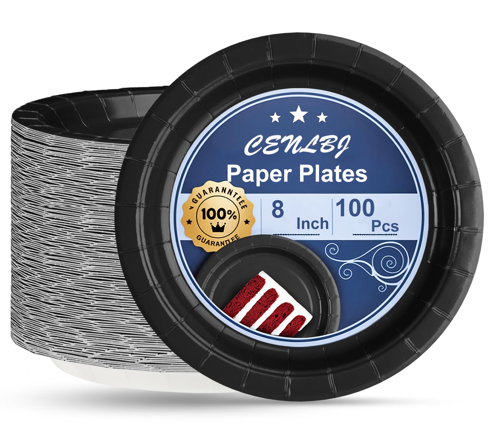 - Black Paper Plates for Party | 400GSM Disposable Heavy Duty 8 Inch Dessert Plates|100 Pieces| for Birthday,Family Gathering,Retirement,Graduations,Holidays