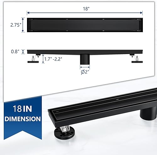 Miniatura 8 de Neodrain Drenaje de ducha lineal de 18 pulgadas con rejilla de inserción de azulejos, fabricante profesional de drenaje de piso de ducha rectangular