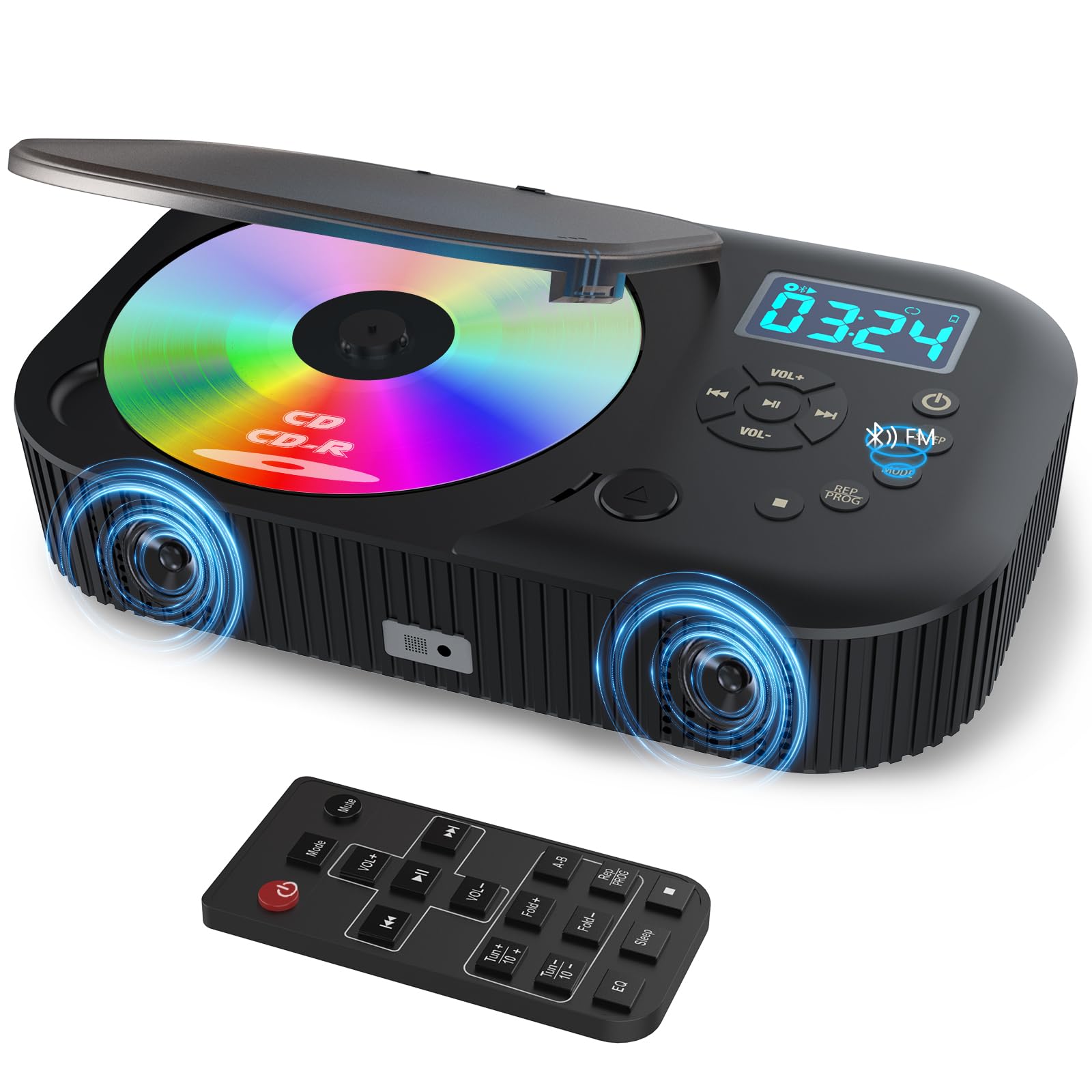 MONODEAL CD Player Tragbar Bluetooth mit Zwei Stereo Lautsprechern, Radio | Anti-Skip CD-Player für Hörbücher Musikhören, 4000mAh Batterie, AUX/USB-Modus