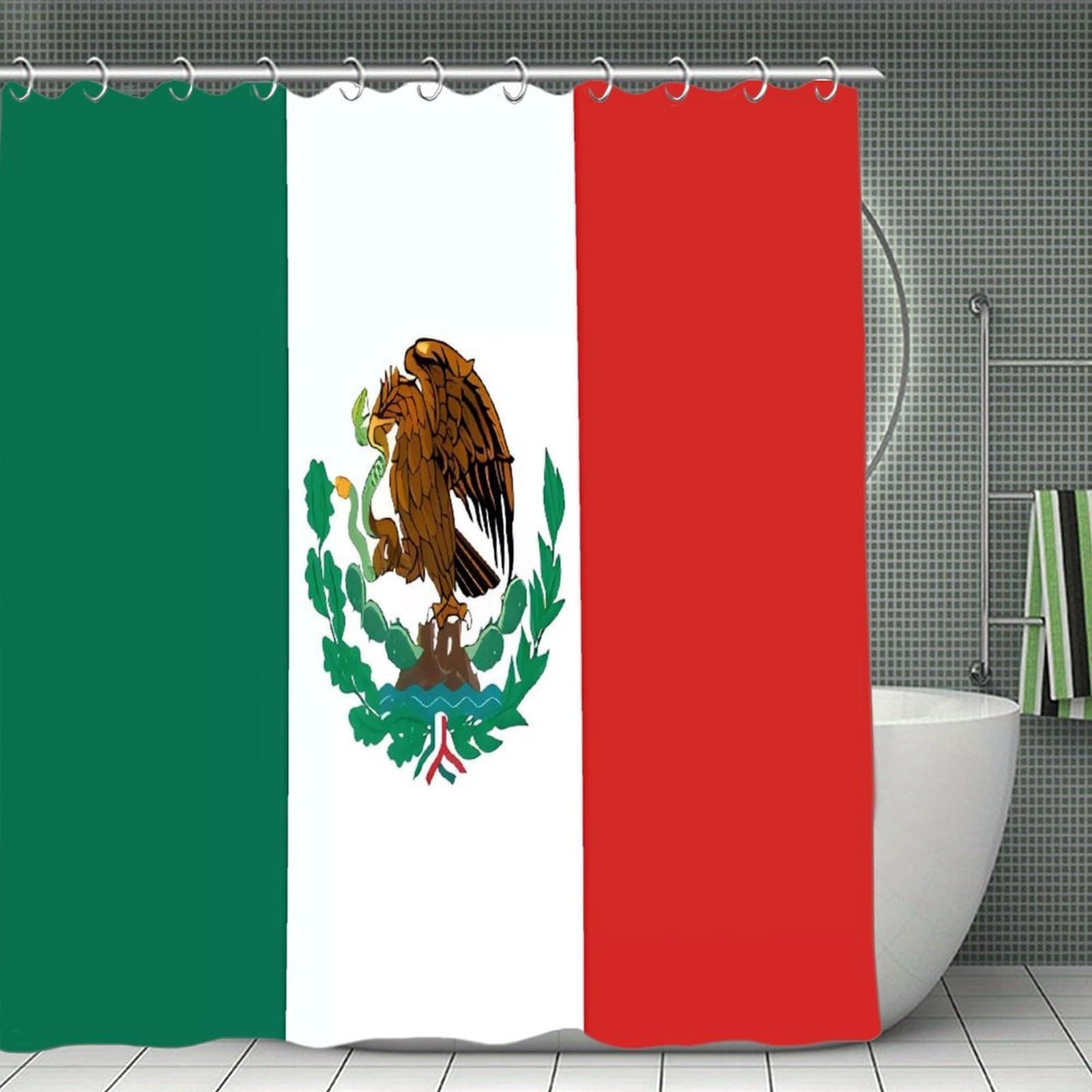 VstaDank Flag of Mexico Shower Curtain Waterproof Bathroom Curtain with Hooks Luxury Weighted Bath Curtains for Bathtubs Showers Room Dividers Decorative Shower Curtains 71x71 in