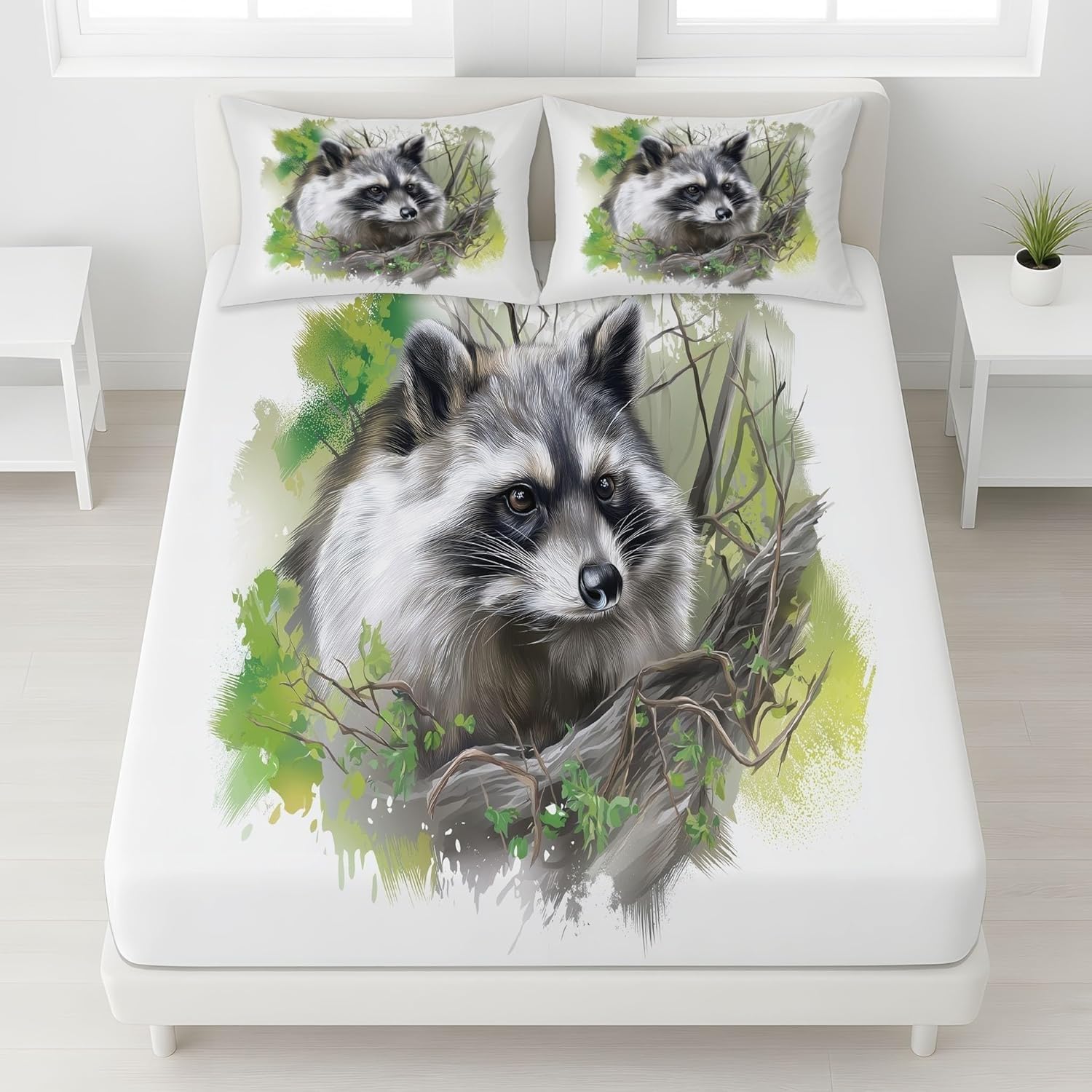 Tree Branches Fitted Sheet Red Pandas Bed Sheets Deep Pocket 12 inch (30 cm) Soft Cozy 3 Piece Microfibre Bed Sheet 200x200 cm with 2 Pillowcases 50x75 cm