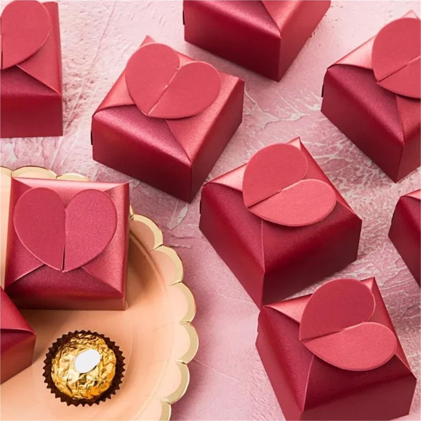 50PCS Heart-shaped Wedding Candy Box Creative Solid Color Decoration Gifts Boxes Cute Party per Feste e Vacanze(Khaki)