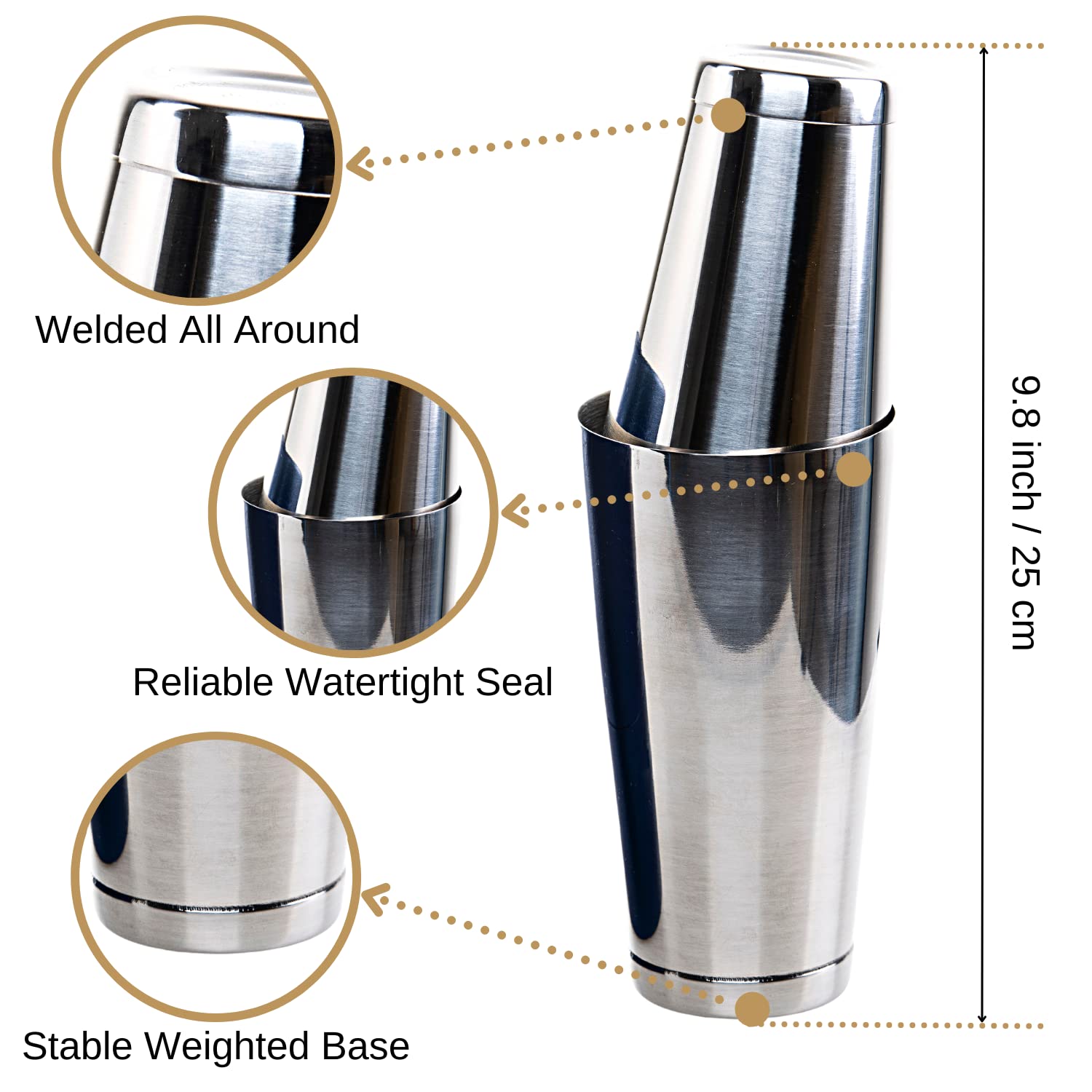 Lallisa 10-Piece Stainless Steel Boston Cocktail Shaker Set - 18 Oz & 28 Oz, Professional Bar Shakers, Leak-Proof