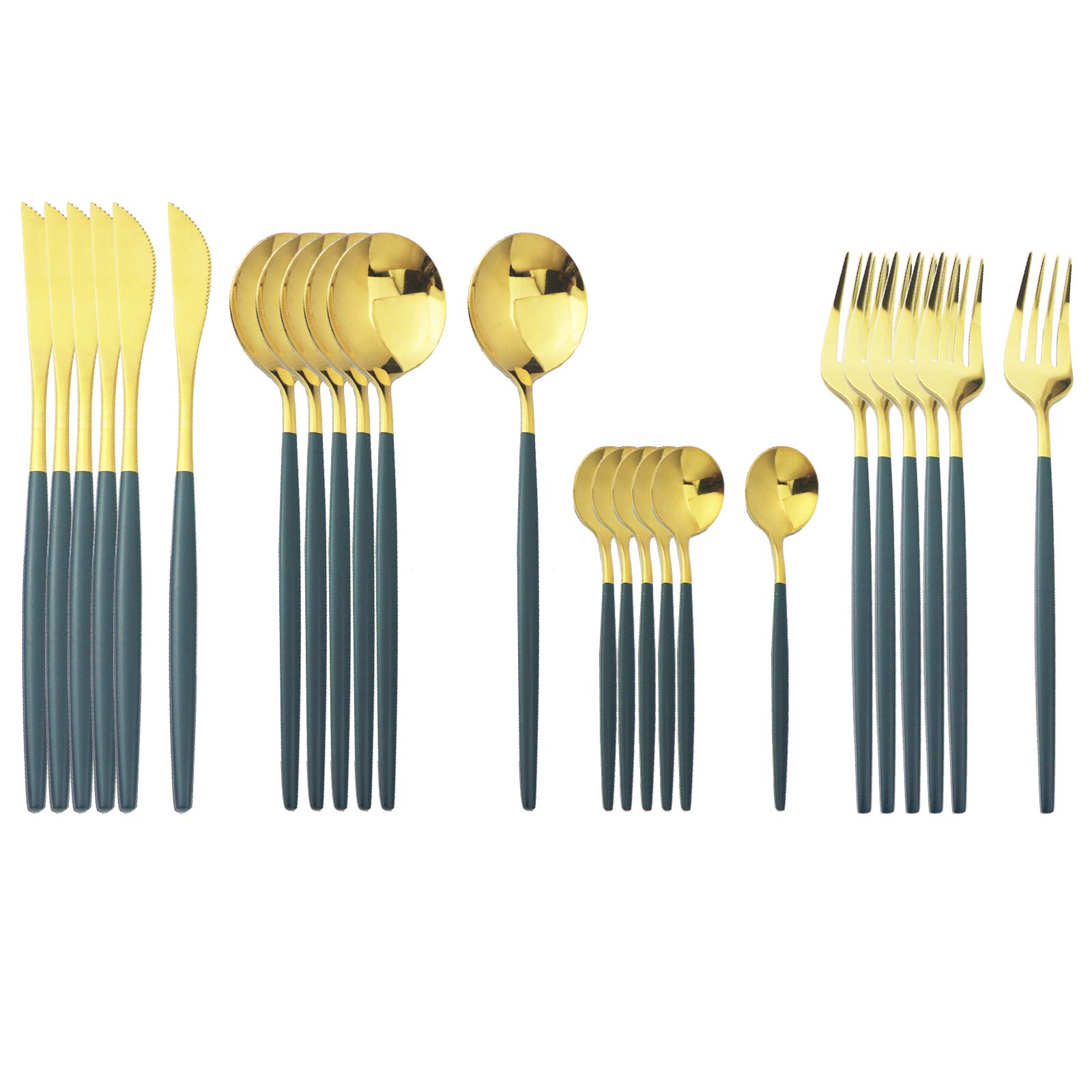 Green Handle Gold Silverware Set, BRIIEC 24-Piece Stainless Steel Shiny Cutlery Eating Utensils Flatware Set for 6, Dishwasher Safe