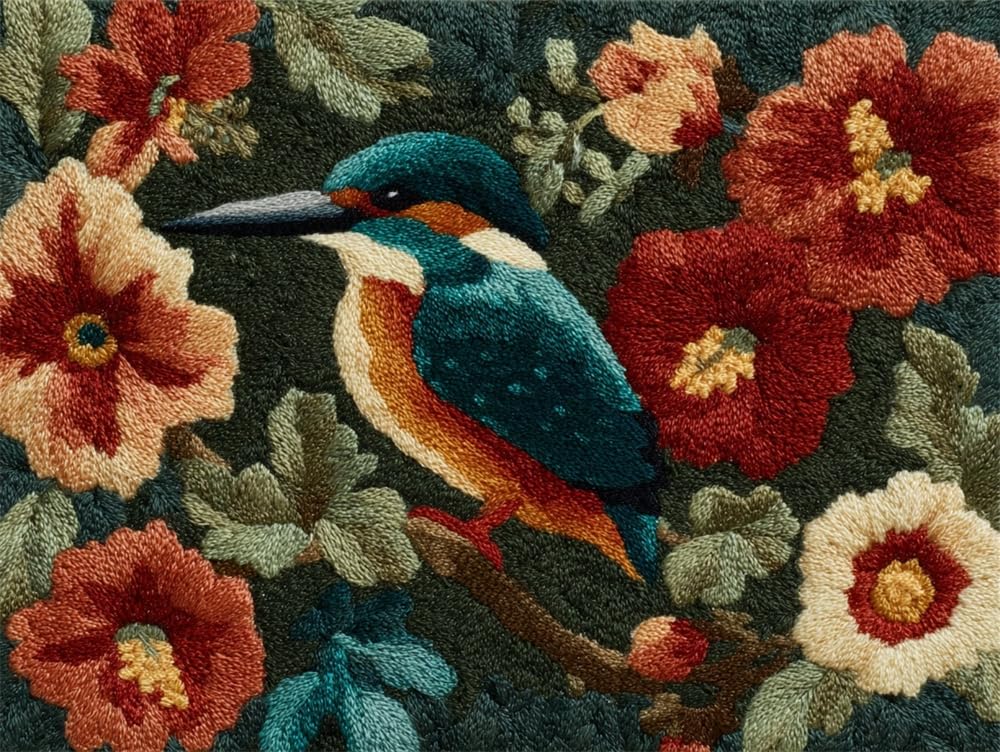 FWRTYCB Yarn Rug Hooking Kits Kingfisher and Flowers 20X15Inch Rug Making Kit