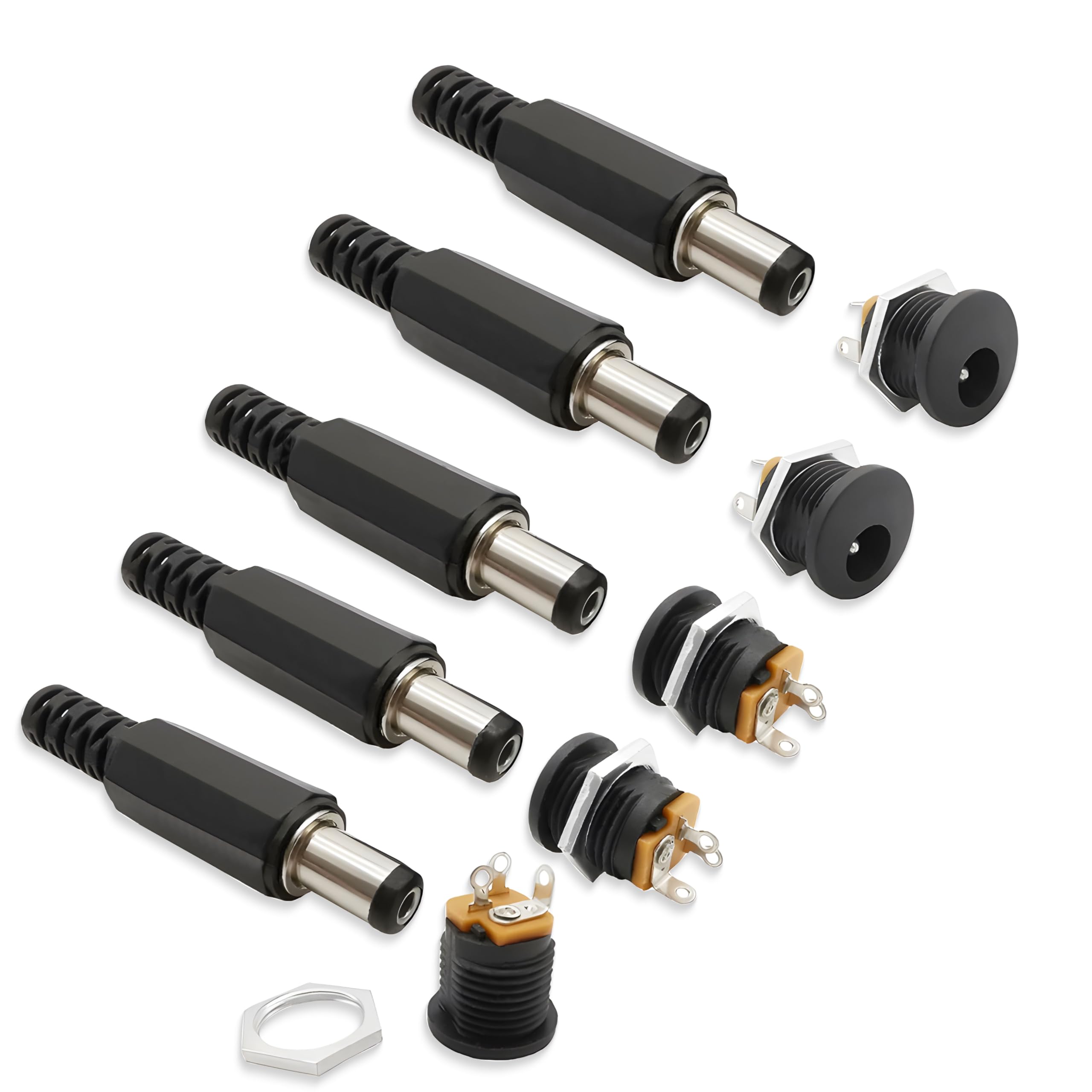 Multipurpose DC Power Jack PIN Female Socket Panel Mount 12V, 9V, 5V (5.5 X 2.1 mm) Power Supply Plug Screw Type Connectors for Media Player Security Camera DIY Projects (10 Male + 10 Female)