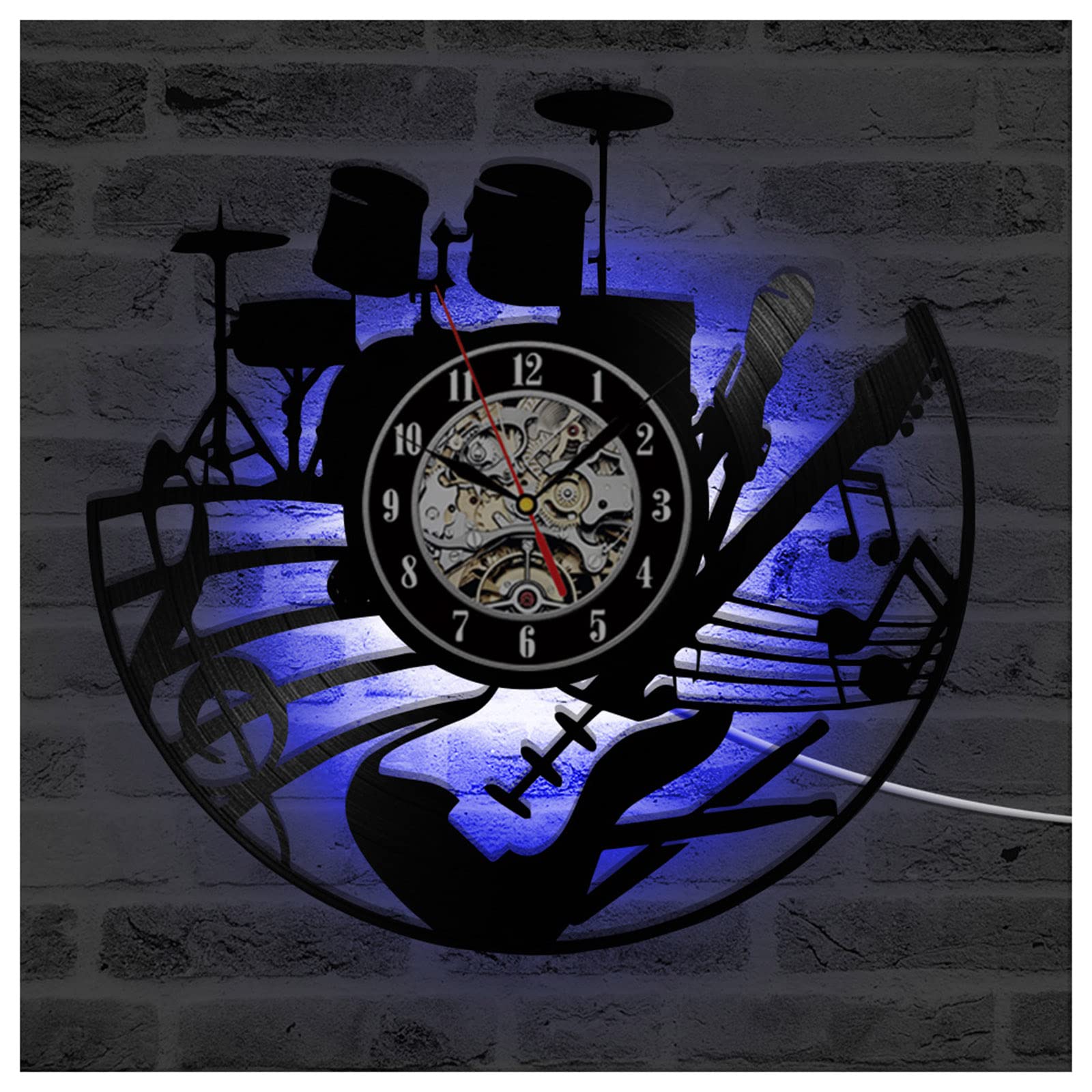 Orologi Orologio da Parete in Vinile Vintage Fatto a Mano Chitarra Batteria Batterista, Esame di Registrazione Rock Idea Regalo Musicista, Decorazione della Casa Amante della Musica,30cm/12i