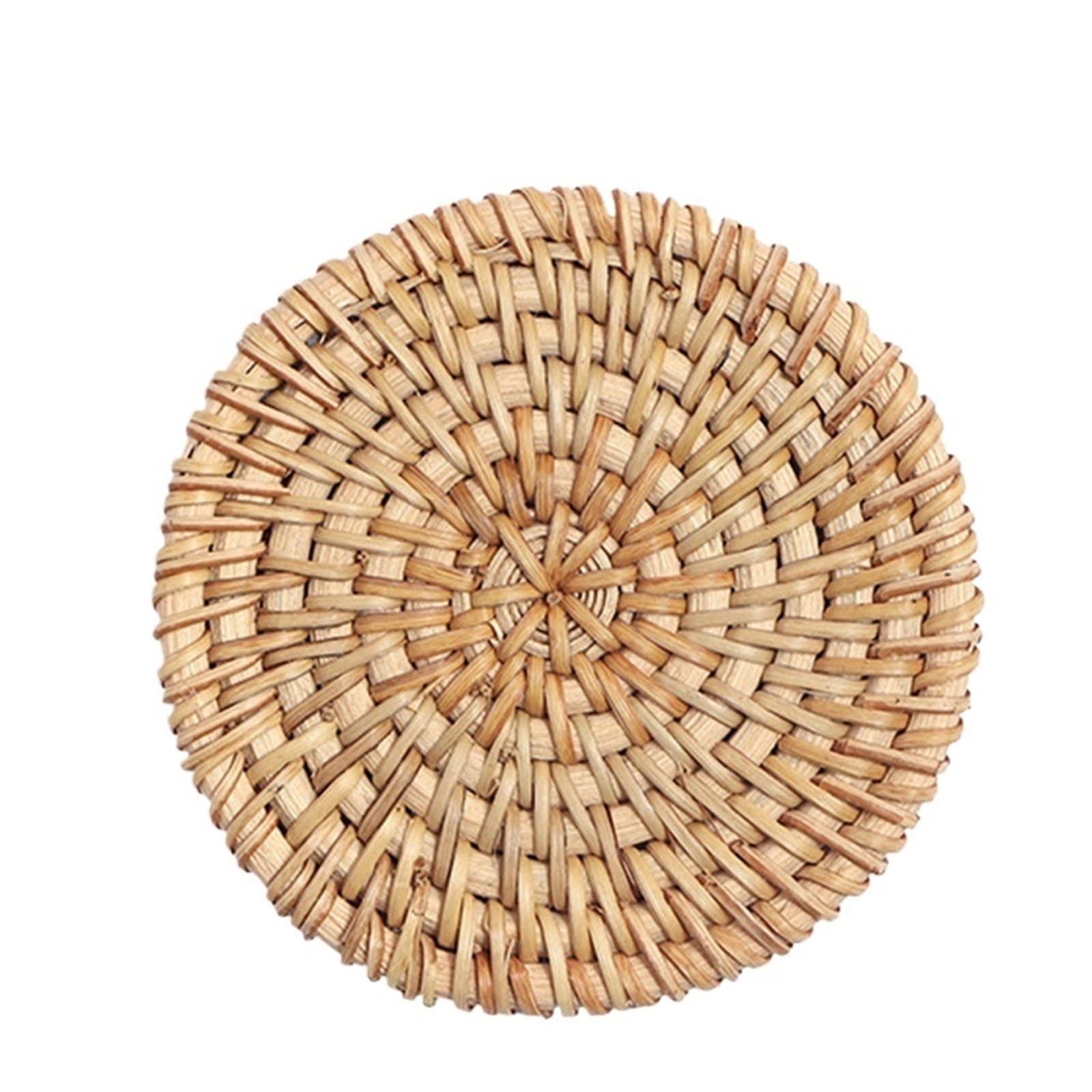 6 Pcs Woven Rattan Cup Coaster, Drink Mug, Pot, Tea, Coffee Placemat, Handmade, Kitchen Accessories For Drinks Home(10cm)