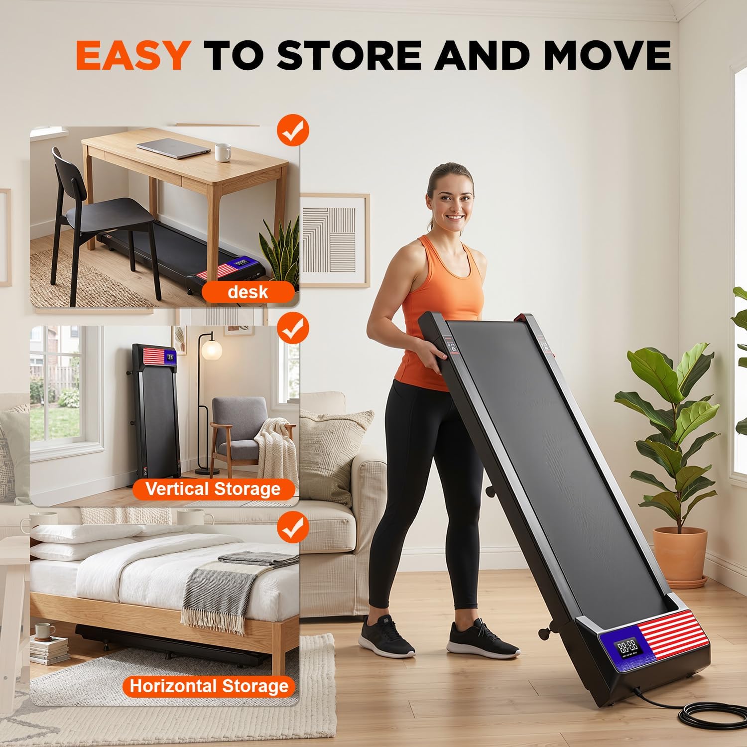 RJOP Walking Treadmill Pad with Incline - Portable Under Desk Treadmill, Walking Pad with Handlebar, 2.5HP Low Noise, 2-in-1 Treadmill for Home Office view 4