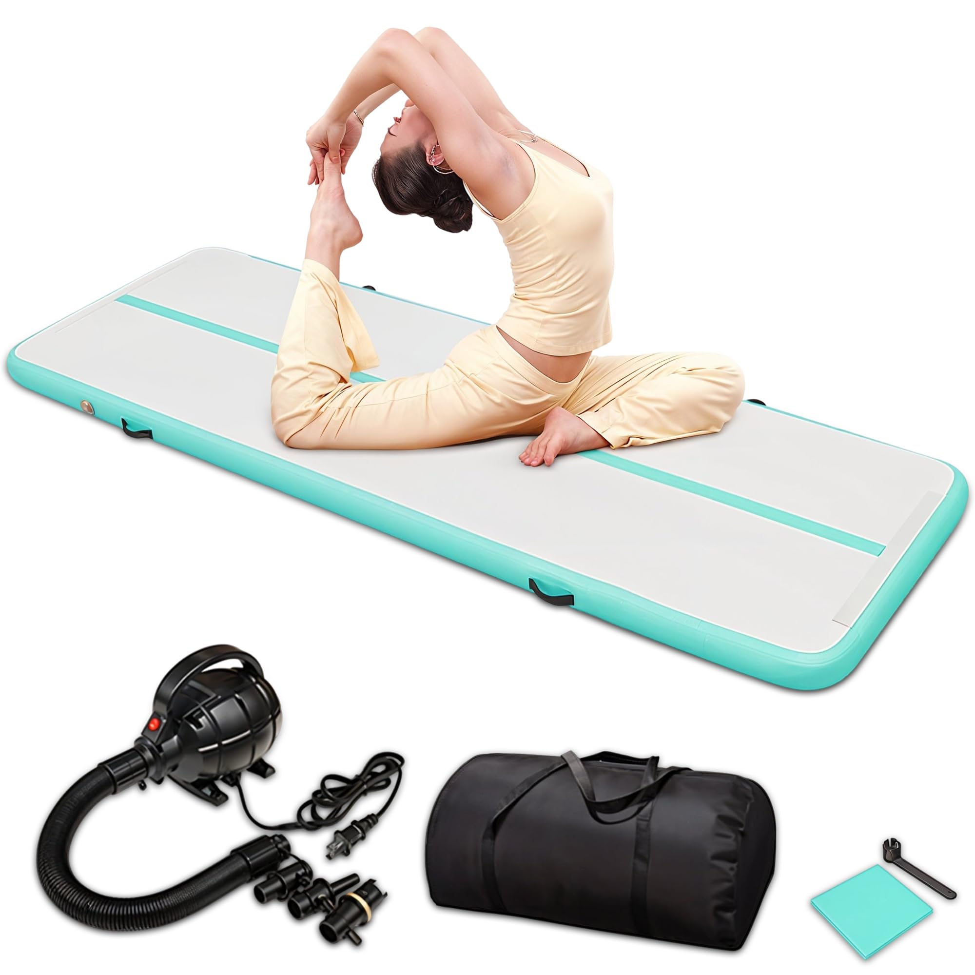 Colchoneta De Gimnasia Air Track De 3 M Con Bomba Eléctrica - Colchoneta Inflable Para Acrobacias De 10 Cm De Grosor | Airtrack Portátil Para Casa Y Gimnasio - Azul/Blanco