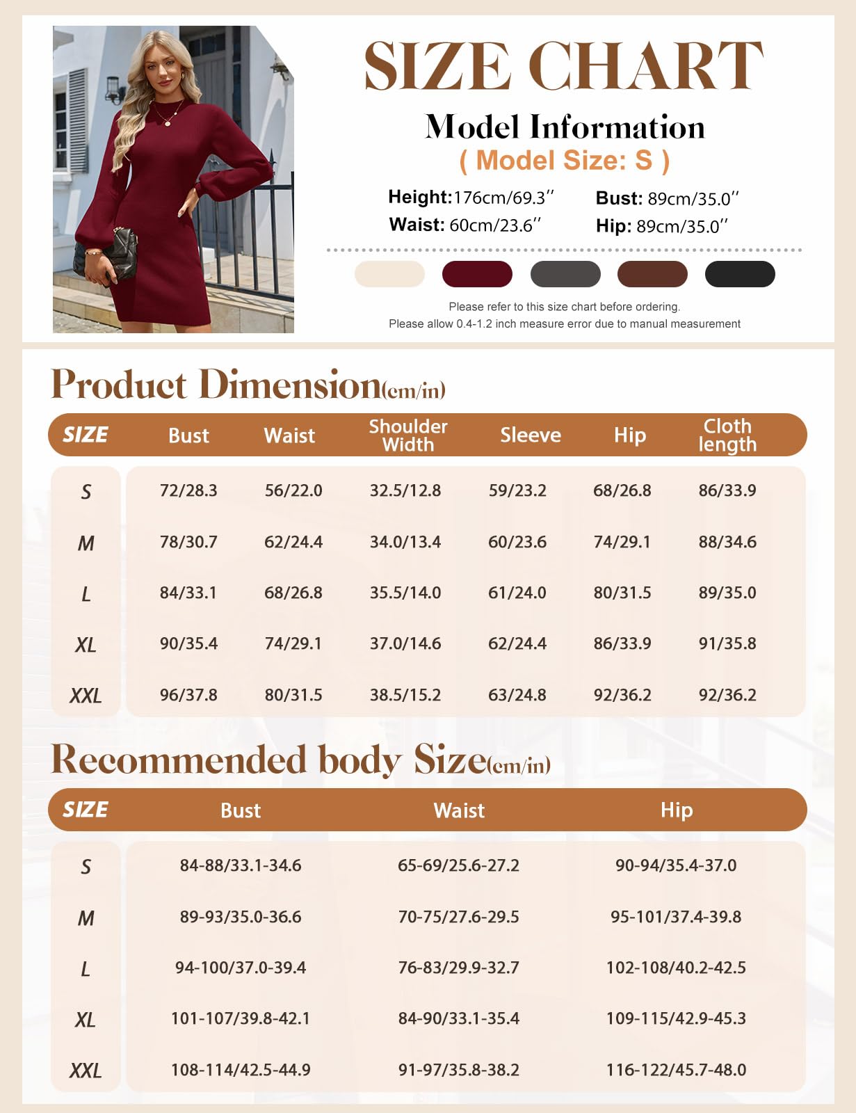 heekpek Robe Pull Femme Hiver Chic et Elégant Mi-Longue | Robes Tricoté Doux Chaud,Robes Elástique Slim Fit,Haut Col Roulé Manches Lanternes,Mini Robe Moulante Automne d'Hiver