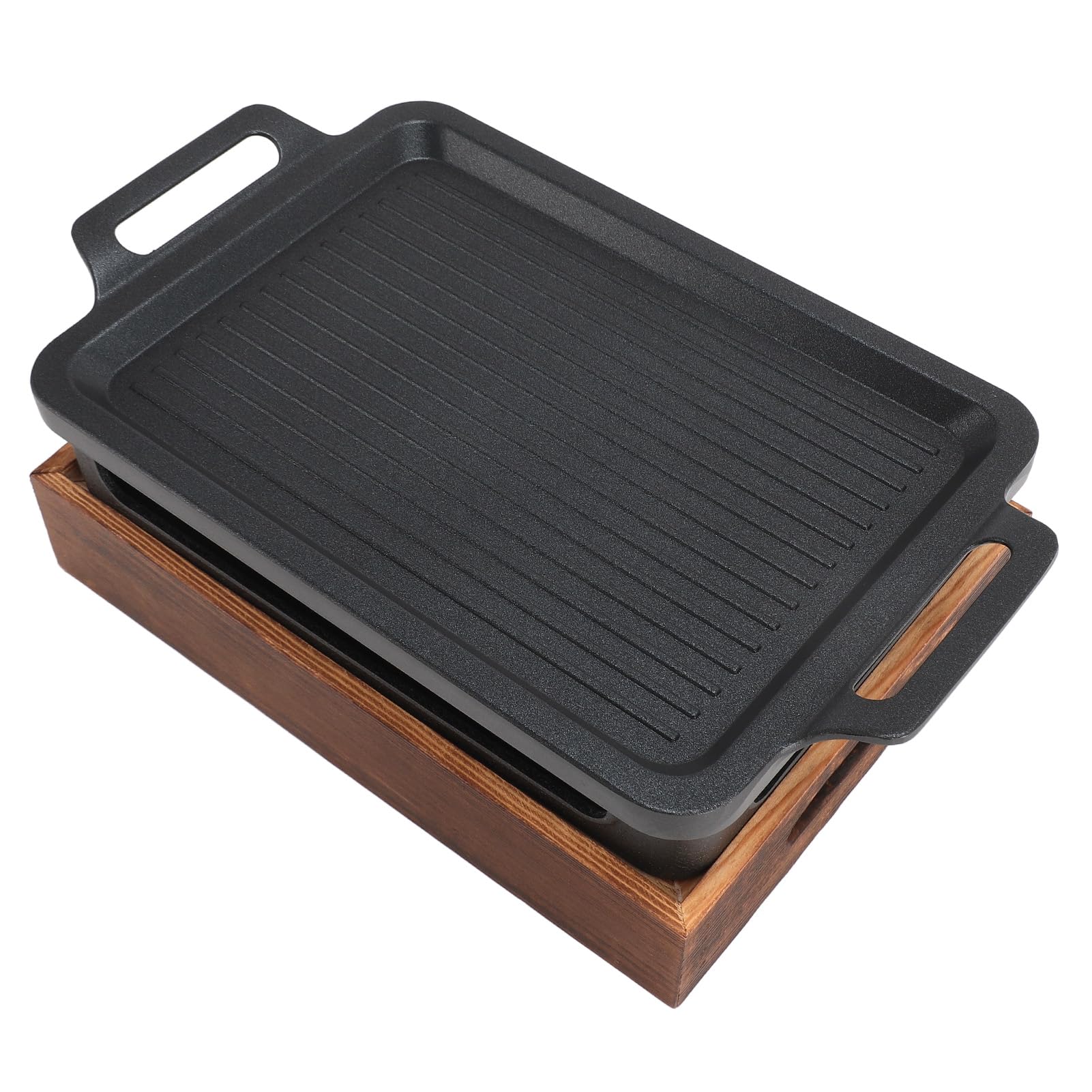Barbecue de Table Portable Haofy avec Base en Bois, pour la Cuisine Intérieure, le Pique-nique en Plein Air, le Camping