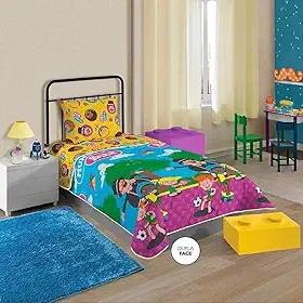 Edredom Dupla Face Microfibra Solteiro Estampado Mundo Bita 1,50 m x 2,20 m Com 1 peça, Lepper, Amarelo