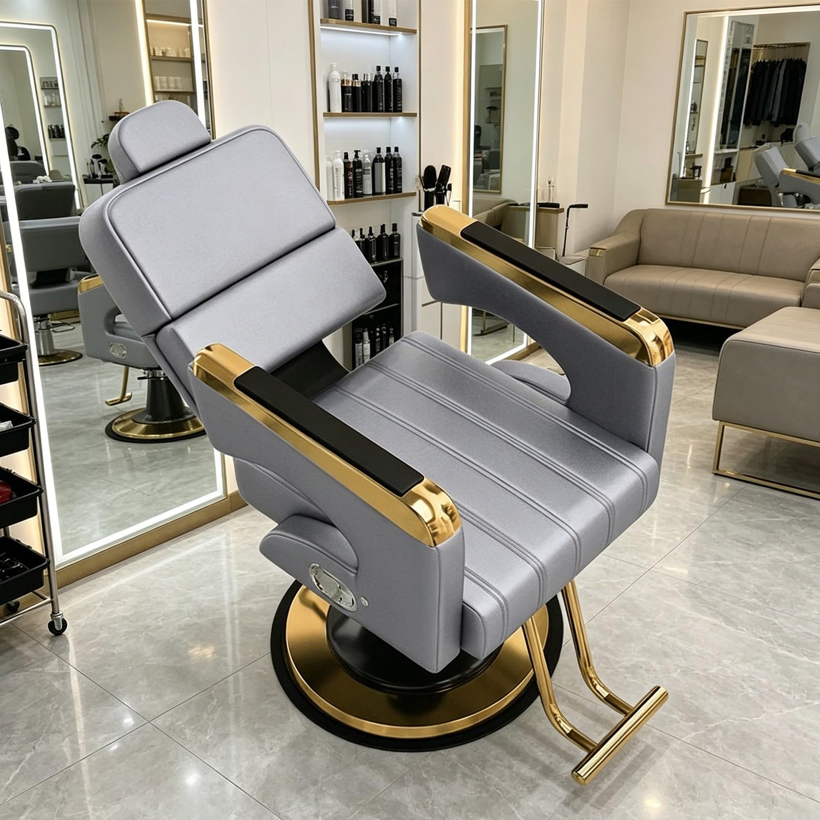 Sillón De Barbería Y Peluquería Silla Hidráulica con Bomba Y Giro De 360°, Respaldo Reclinable; Ideal para Salones, Spas, Centros De Belleza Y Uso Doméstico(C)