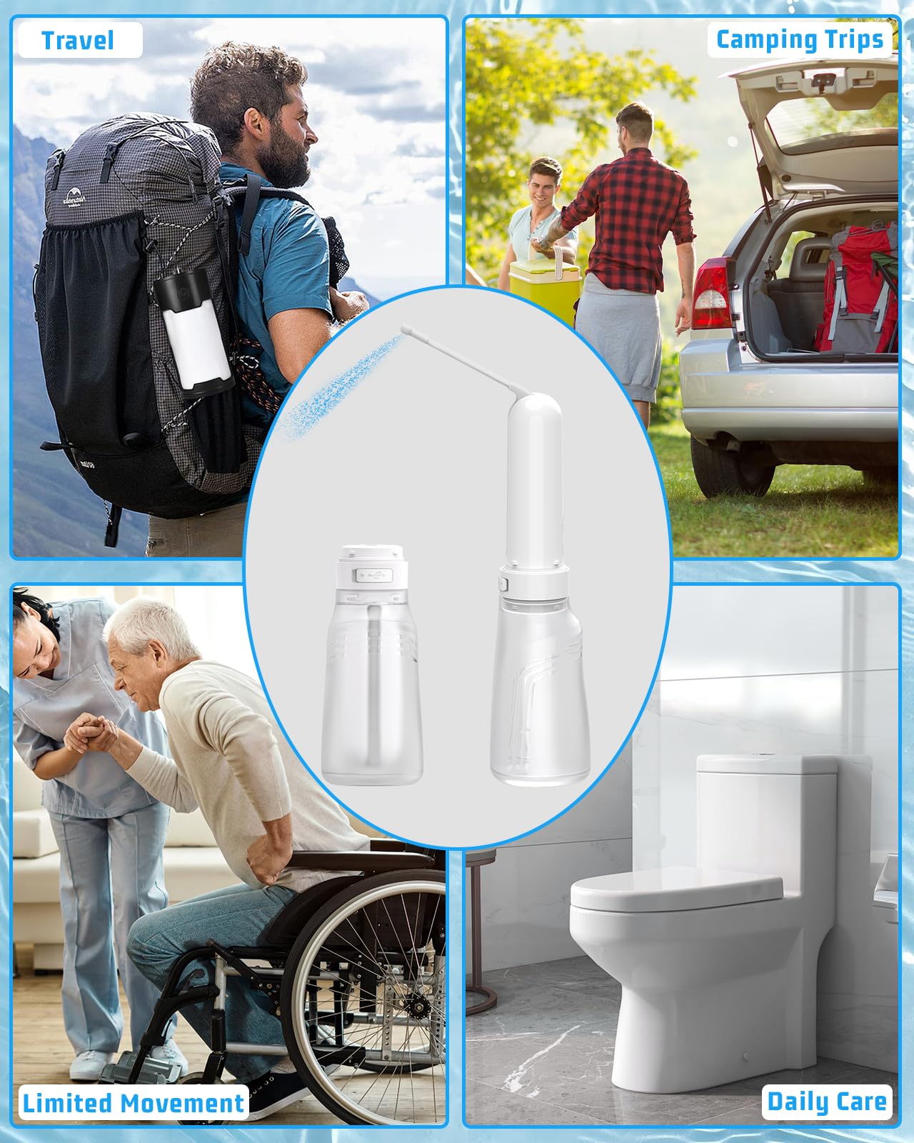 Bidet portatile da viaggio con bottiglia da 400 ml, 3 modalità di pressione | Bidet elettrico ricaricabile da viaggio, spruzzatore portatile impermeabile per bidet per donne uomini pulizia del bambino