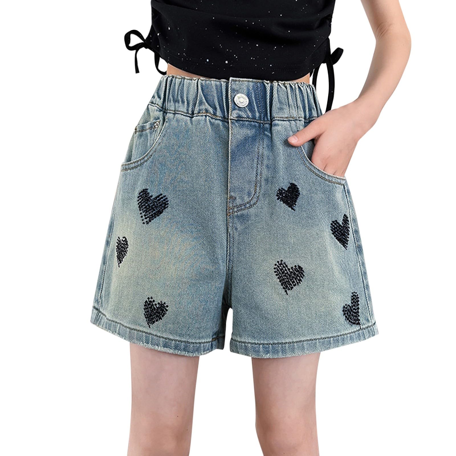 Jeansshorts Jungen Hohe Taille Vintage Lockere Denim Shorts Leichte Baggy Streetwear Cargo Shorts Mit Weitem Bein Bequeme Freizeit Sommershorts (Blue-A, 4-5 Years