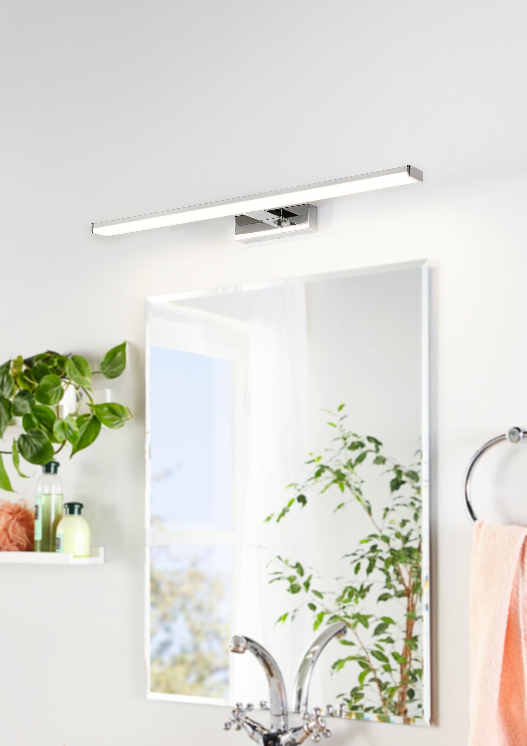 Eglo LED Aplique de Pared Pandella 1, Lámpara de Espejo LED de Aluminio | Lámpara de baño cromada, plata, blanca, lámpara LED resistente a la humedad, blanco neutro, IP44, L 60 cm