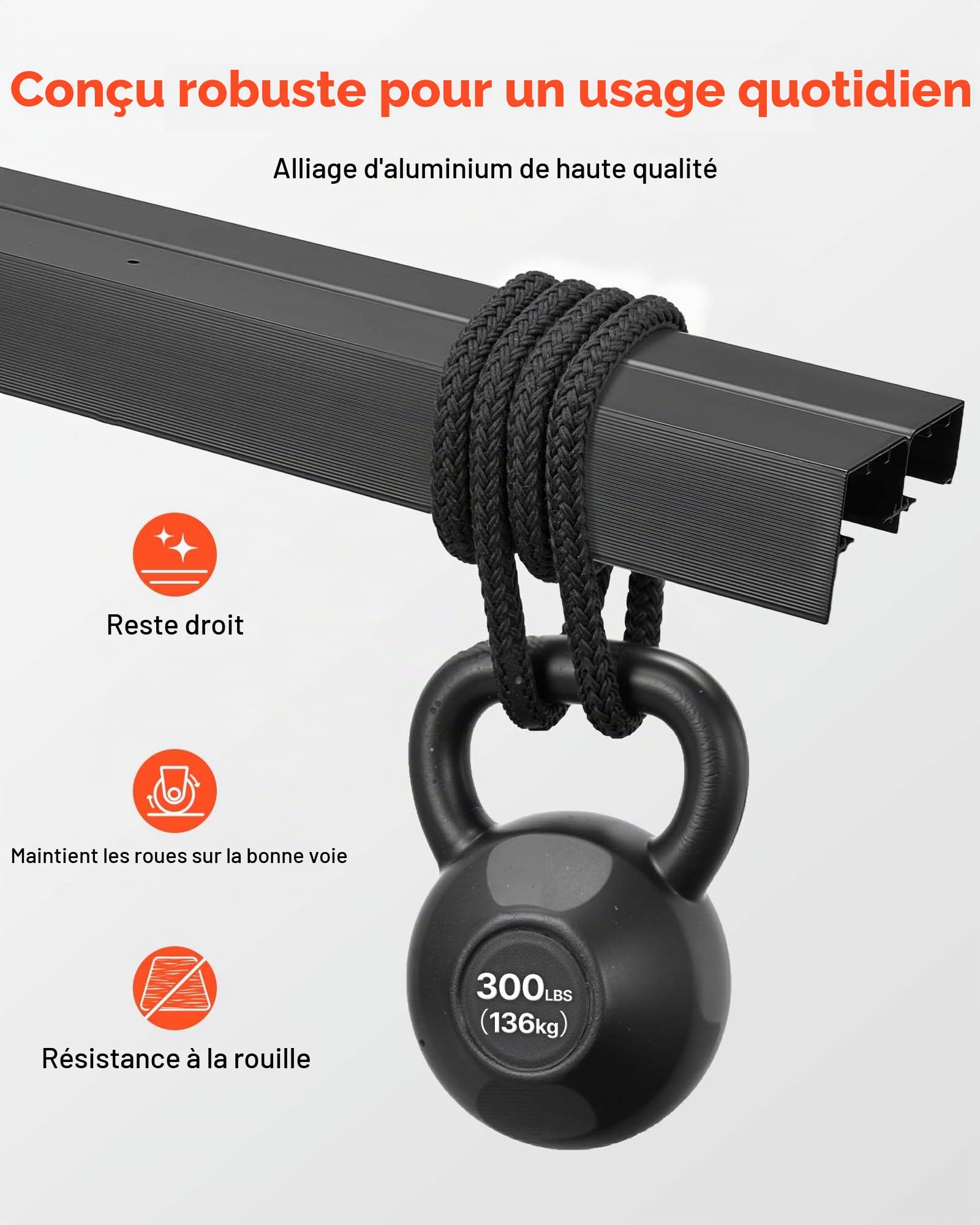 VEVOR Kit de Quincaillerie pour Porte Coulissante Parallèle, Système Coulissant pour Porte de Placard Double Rails 152,4 cm en Alliage d'Aluminium, pour Vantail Épaisseur 2,5-4,5 cm Largeur 76.2 cm