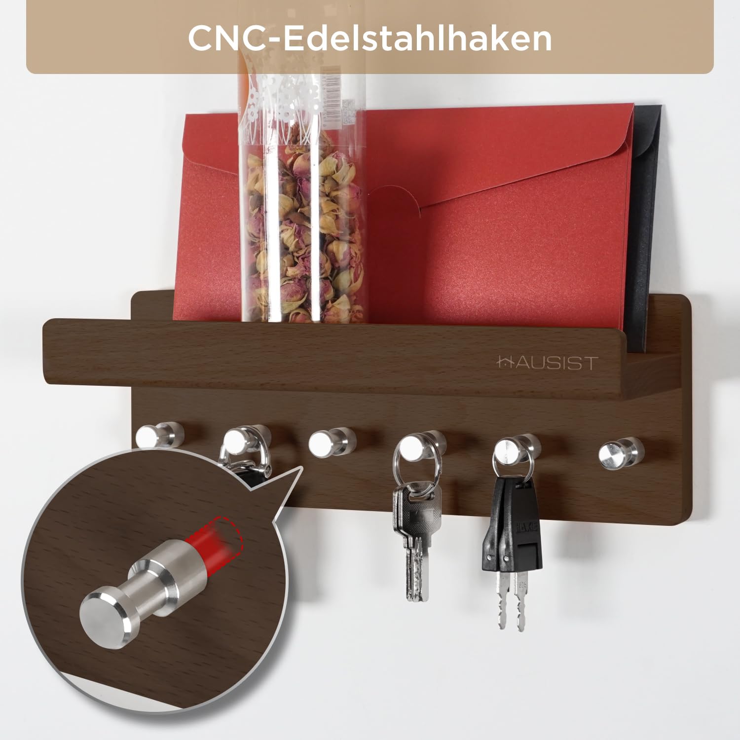 Houten sleutelrek met plank, sleutelhouder, sleutelrek met 6 haken, wandsleutelbord voor entree, hal, keuken Houten sleutelrek met plank, sleutelhouder, sleutelrek met 6 haken, wandsleutelbord voor entree, hal, keuken