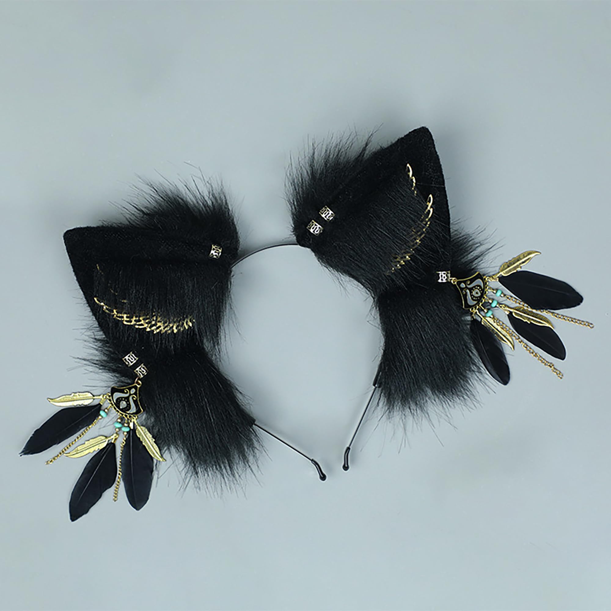 BNLIDES Handmade Furry Animal Ears Headwear Realistic Plush Adult Cosplay Accessory for Party, Anime and Convention Dress-Up: Bastet Black