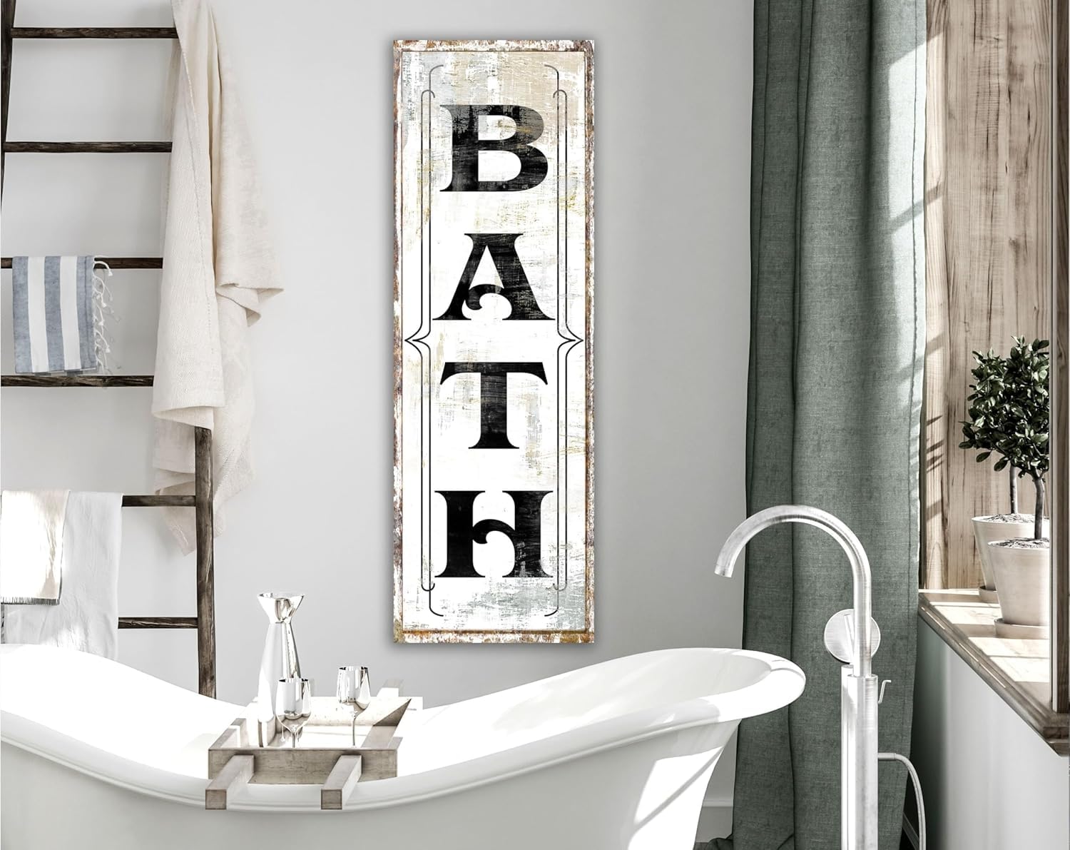 Rustic Wood Plaque Sign Farmhouse Black & White Bath Modern Bathroom Signs for Men Women Wall Art Decor for Home Decor Country Bathoom Bedroom Art