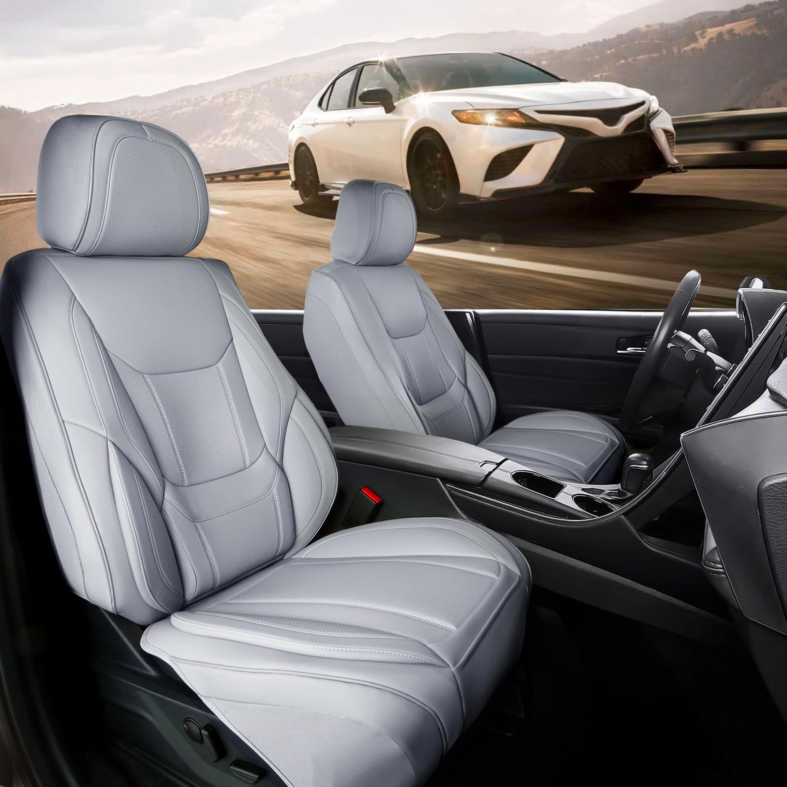 Coverland Custom Seat Covers for Cars - Water Resistant Faux Leather, Car Seat Covers, Camaro, Camry, Corolla, Civic, Accord, Malibu, Impala, Sonata, Size A10 (See Size Chart), Front Seat - Gray