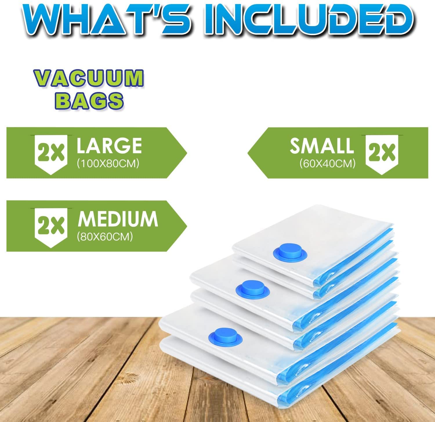 BoxLegend Sacchetti per Sottovuoto Vestiti 6 Pezzi 2 Grandi 100x80cm + 2 Medie 80x60cm + 2 Piccole 60x40cm Sacchetti Sottovuoto Aspirapolvere Salvaspazio Riutilizzabili per Vestiti Cuscini Piumone