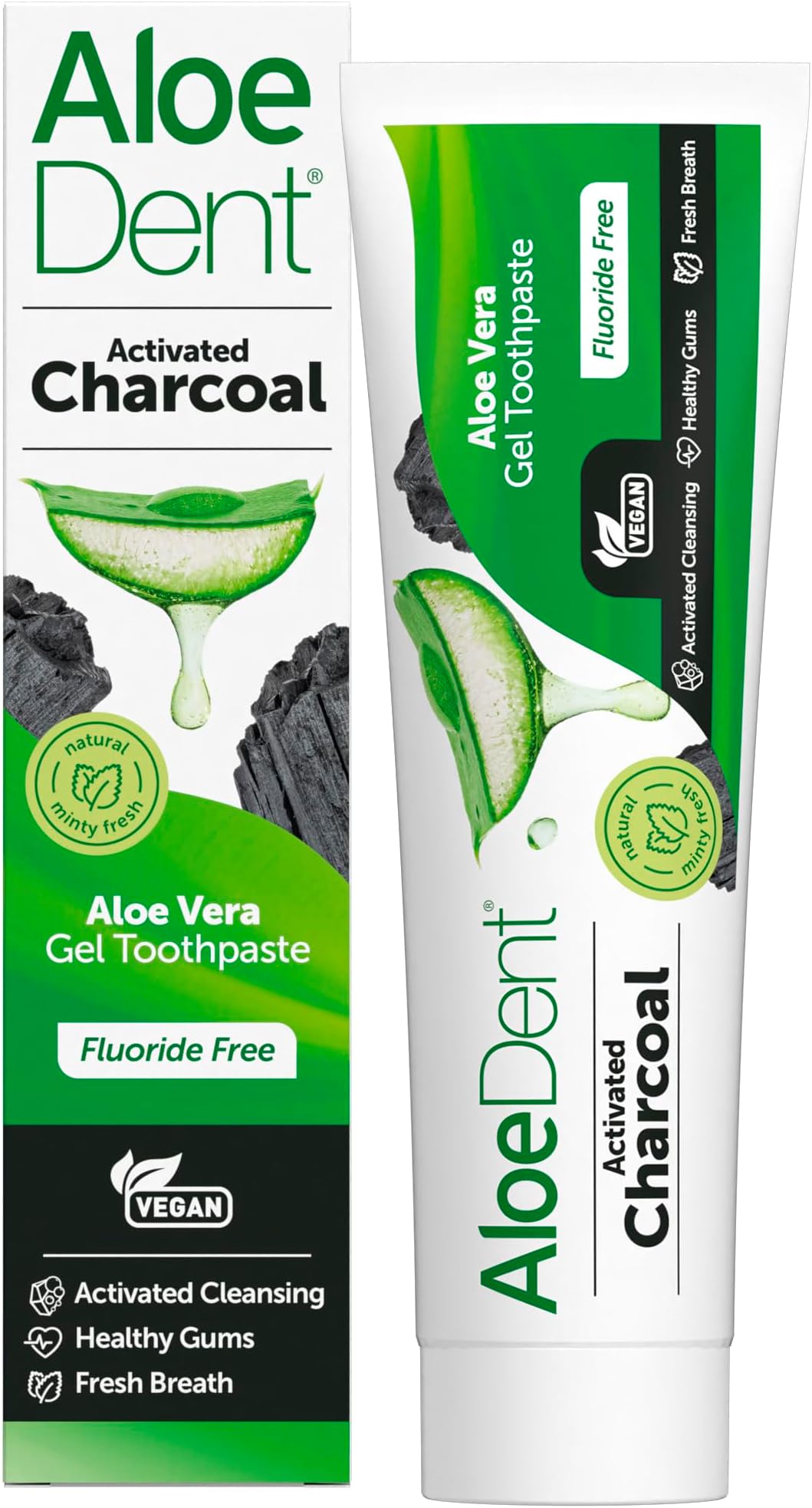 3 X Aloe Dent Aloedent Aloe Vera Triple Action Charcoal Toothpaste Fluoride Free - 100ml