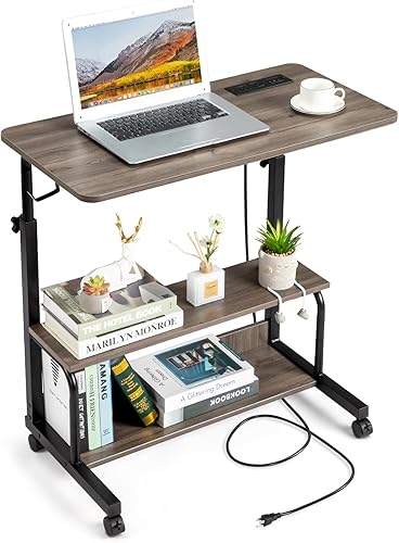Miniatura 18 de Karl home Mesa móvil pequeña de 23.6 pulgadas, escritorio para computadora con ruedas, altura ajustable, carrito de computadora portátil, mesa Negro