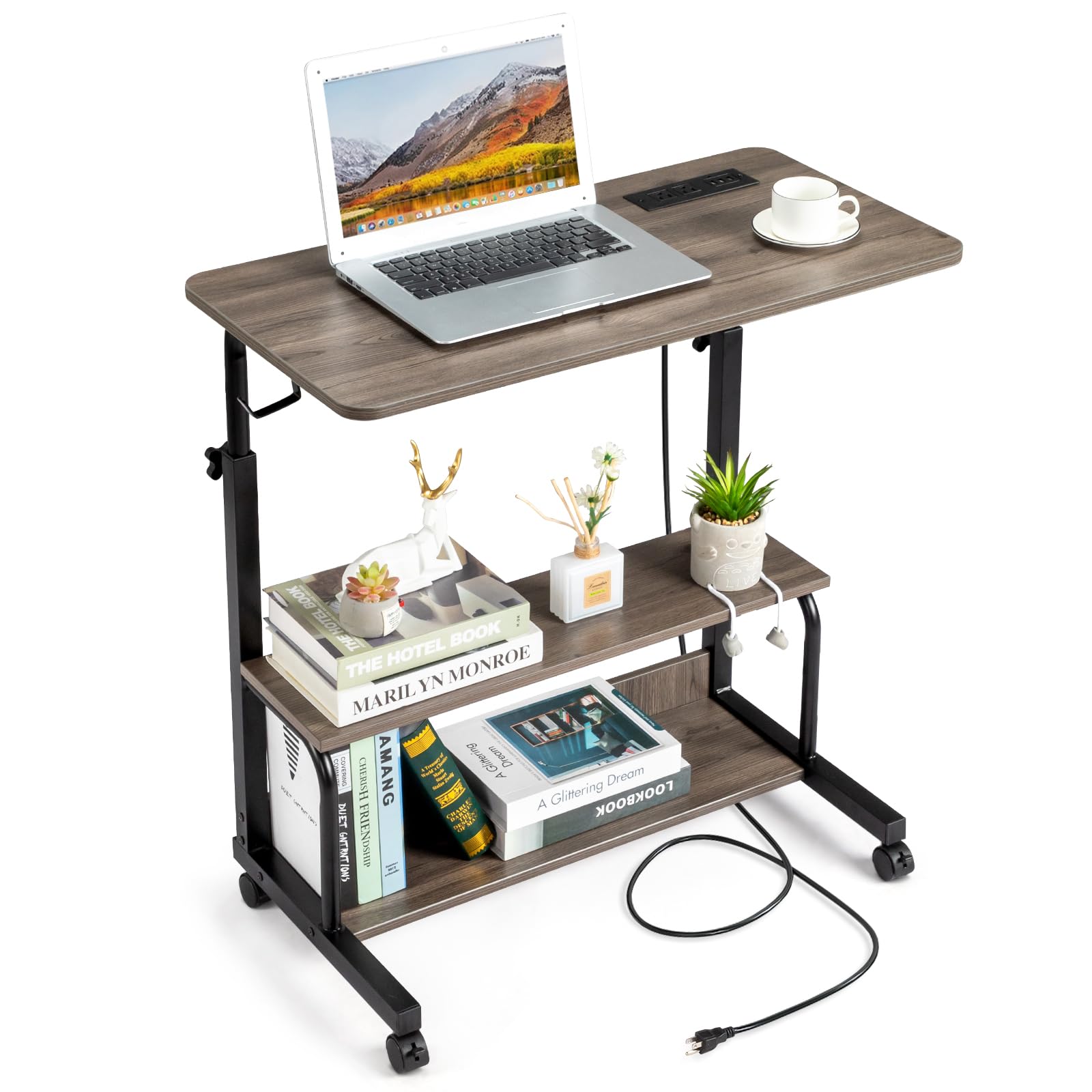 Electric Standing Desk,Height Adjustable Desk with 3 USB & Power Outlets,Sit Stand Table,Writing Computer Desk for Home,Office,Workstation (Grey Oak)