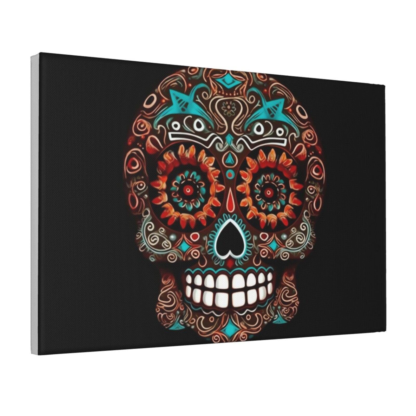 Framed Wall Art for Living Room Art Work, Sugar Skulls Day of the Dead Picture Prints Modern Office Wall Paintings Poster Aesthetic Wall Decorations for Home Decor Ready To Hang 8"x12"