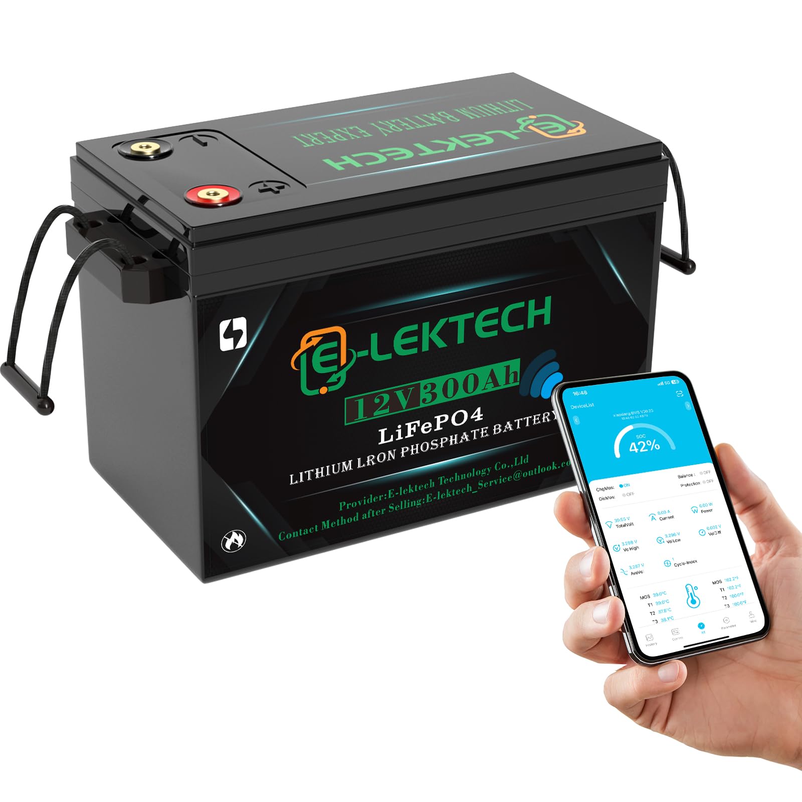 12V 300Ah LiFePO4 Lithium Battery Small Size, Built-in 200A BMS, Up to 10000 Cycles, Max. 2560W Power Output, Perfect for Off-Grid, RV, Golf Cart, Solar Power System, Home Backup
