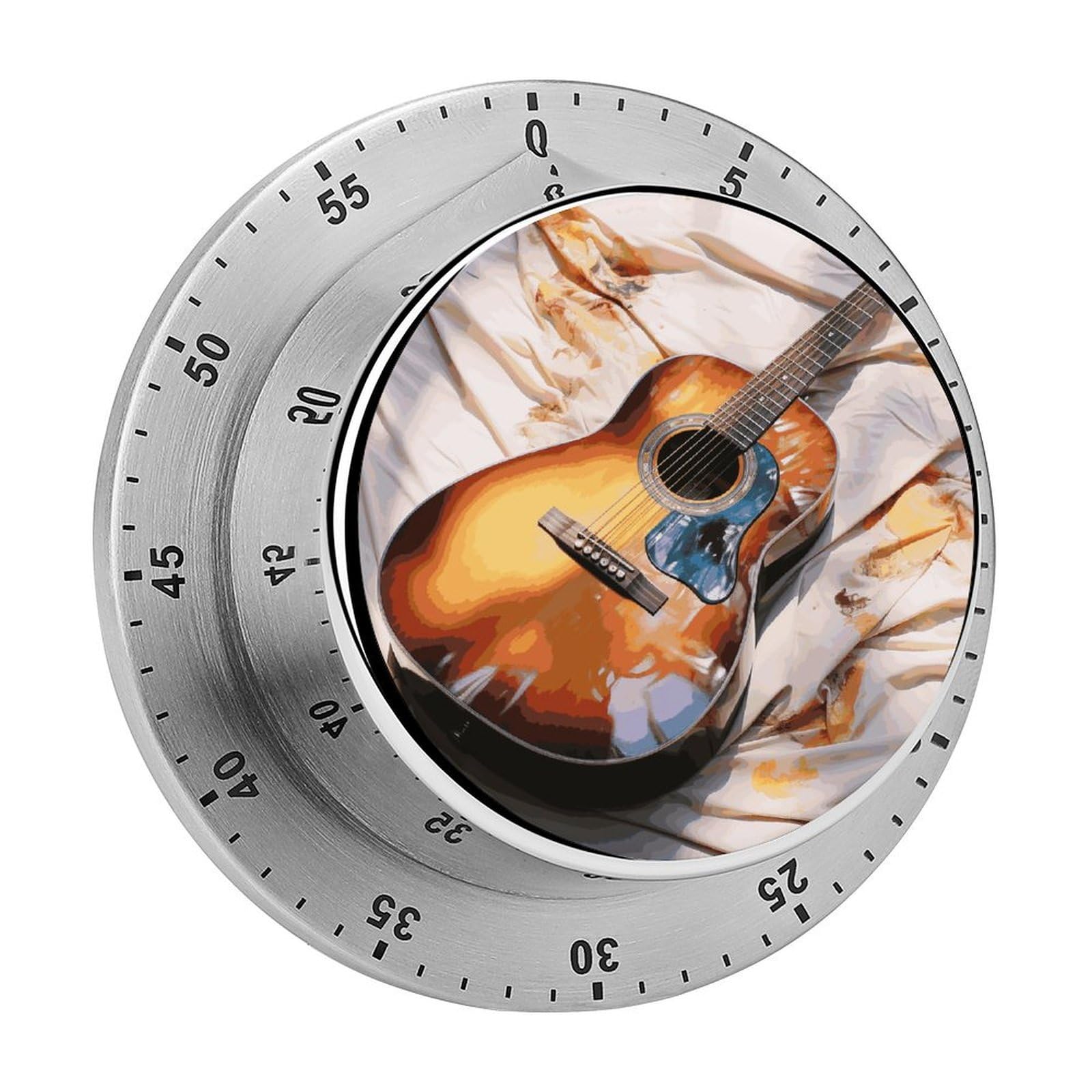 Watercolor Acoustic Guitar Visual Timer with Loud Alarm 60-Minute Kitchen Timers Exquisite Stainless Steel Body - Mechanical Desk Timer Countdown Clock for Cooking Chef Clock