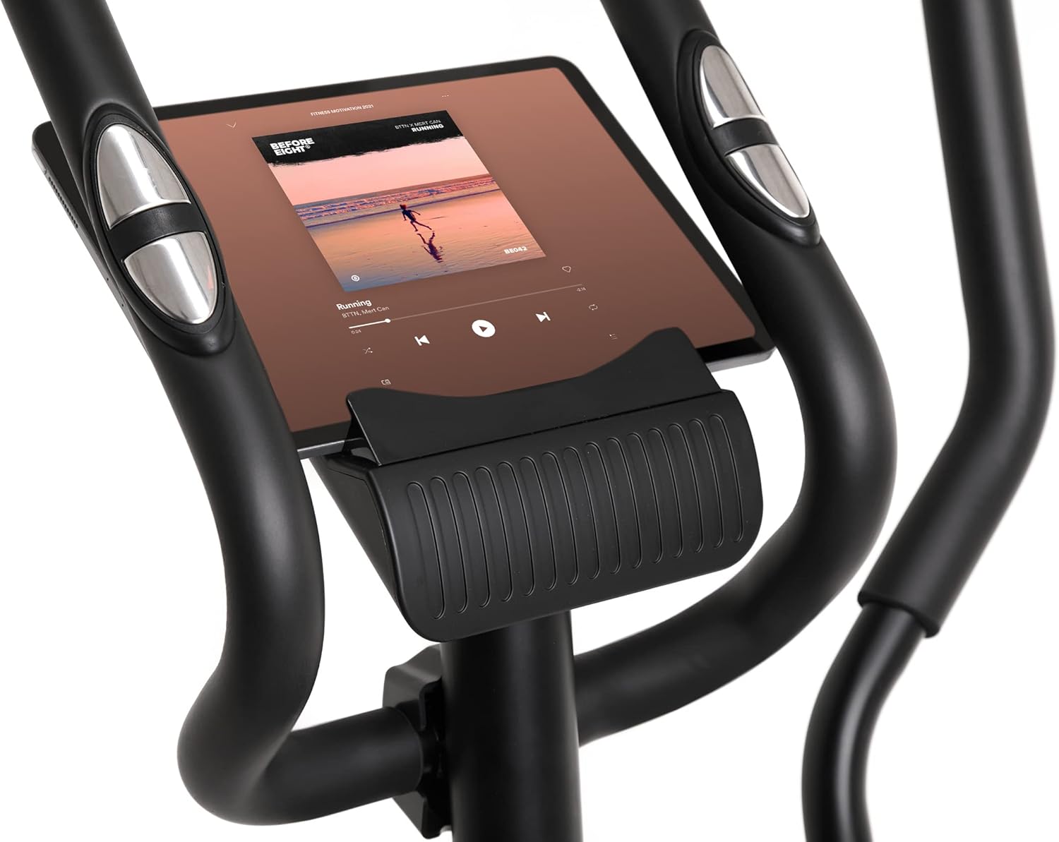 Tablet placed on the mobile device stand of Zipro Elliptical