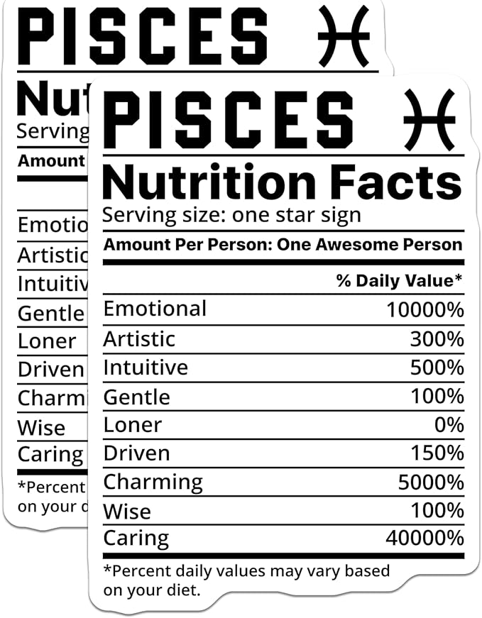 (2 Pack) Pisces Magnets - Zodiac Sign - Nutrition Facts Magnet- 5