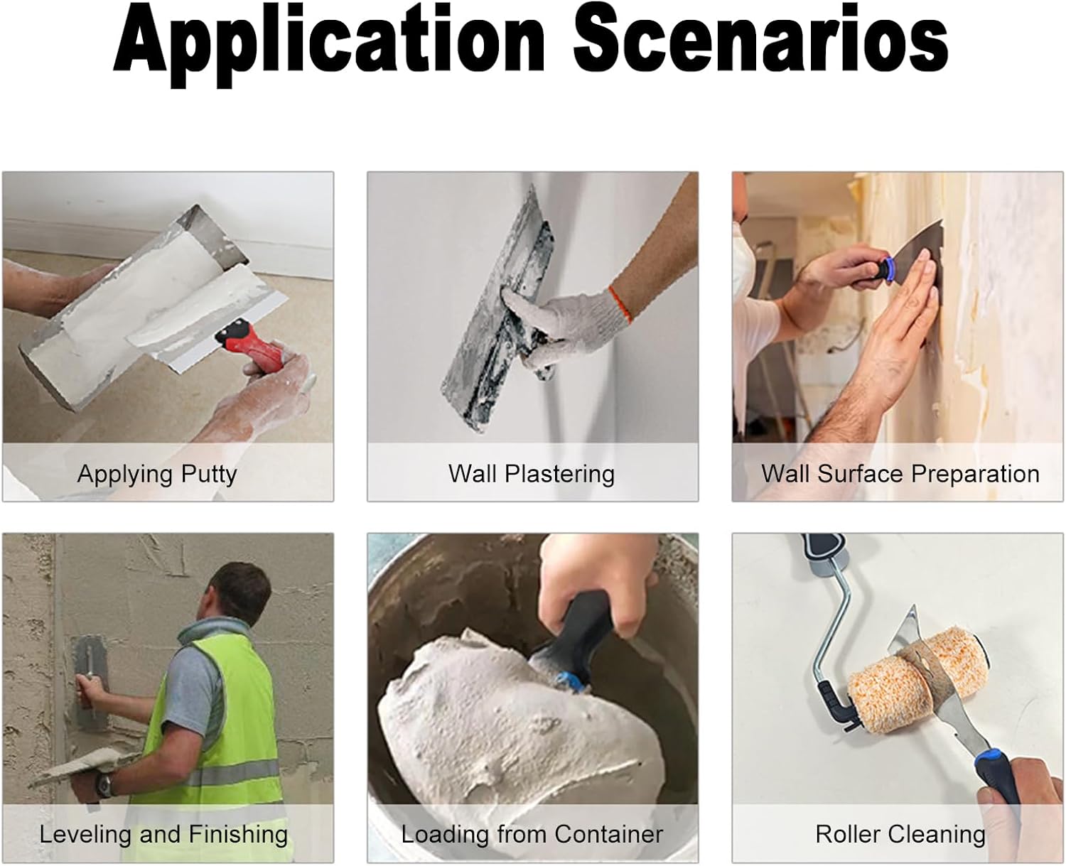 Yunseity 8 Piece Spatula Set for Wall Repair, Stainless Steel Drywall Tool Kit with 14 Mud Pan, 8/12 Scrapers, 6.5 Arc Trowel, 2/3/5 Putty Spatulas, Finishing Trowel
