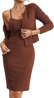 Women Fall Knit Sweater Dress Set Bodycon Midi Dresses Long Sleeve Cropped Cardigan 2 Piece Outfits